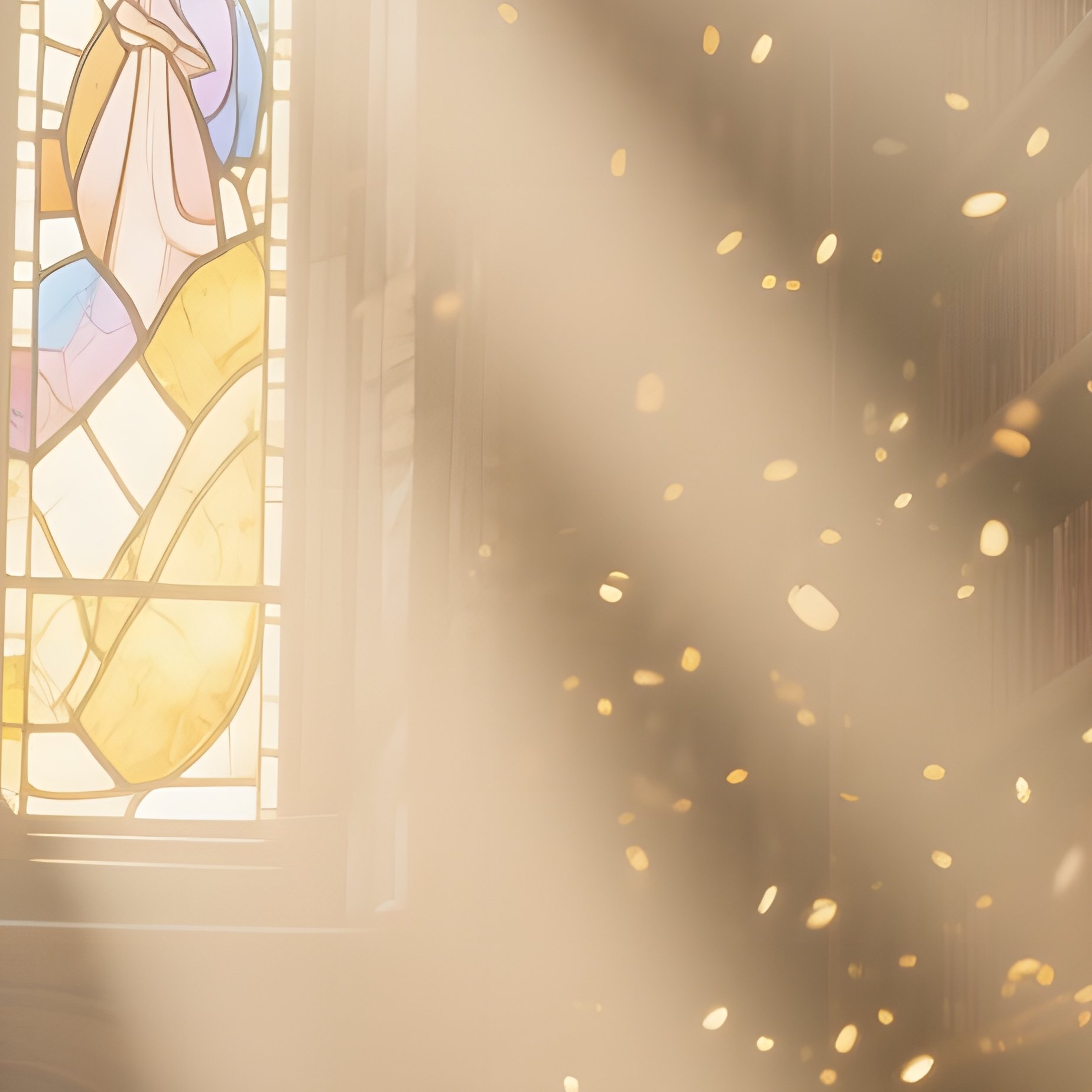 An Ancient Library With Towering Bookshelves, Shafts Of Sunlight Through Stained Glass, Watercolor - Full Resolution Quality Preview