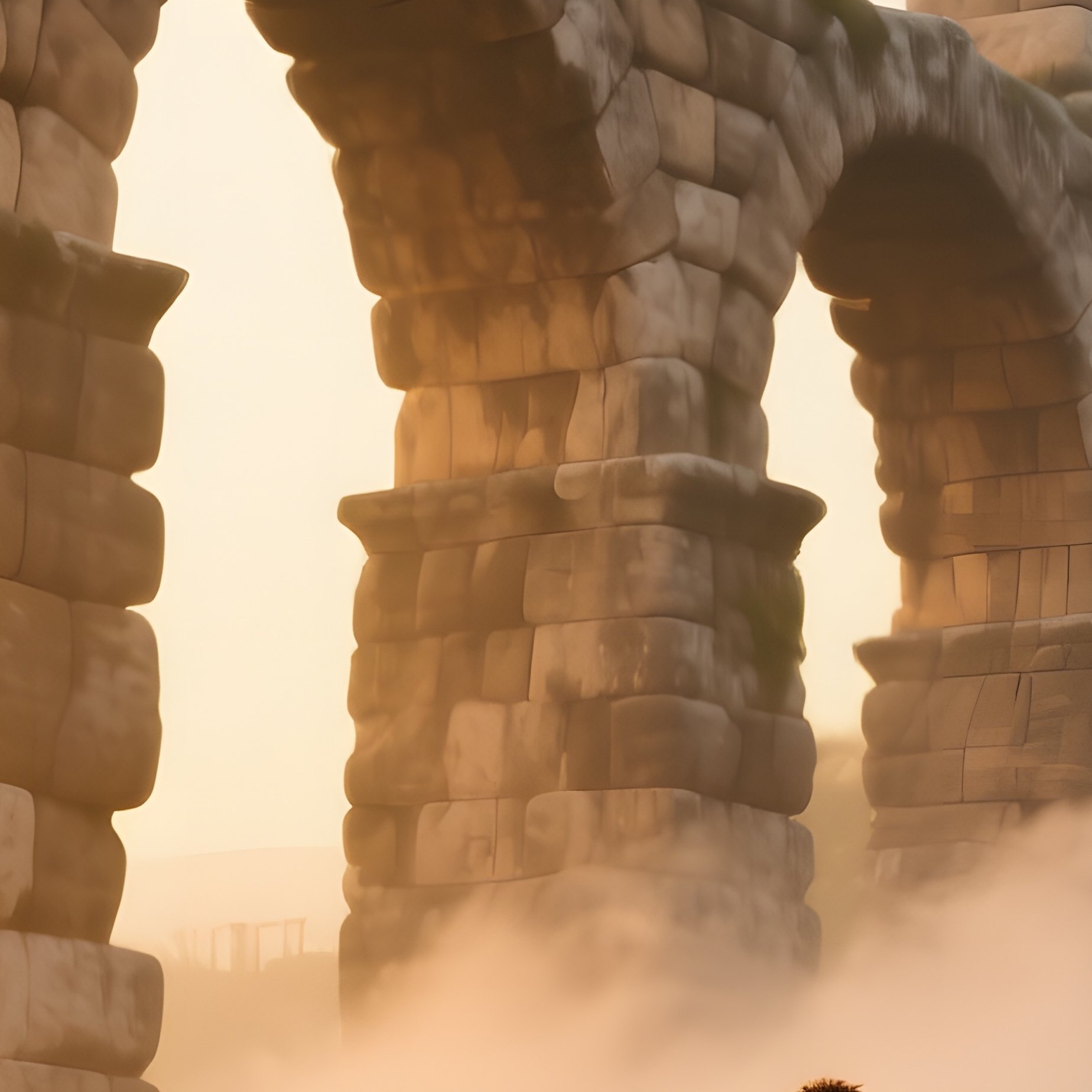 An Ancient Roman Aqueduct At Sunrise, Mist Swirling Around Arches As A Couple Runs Hand‑In‑Hand, - Full Resolution Quality Preview