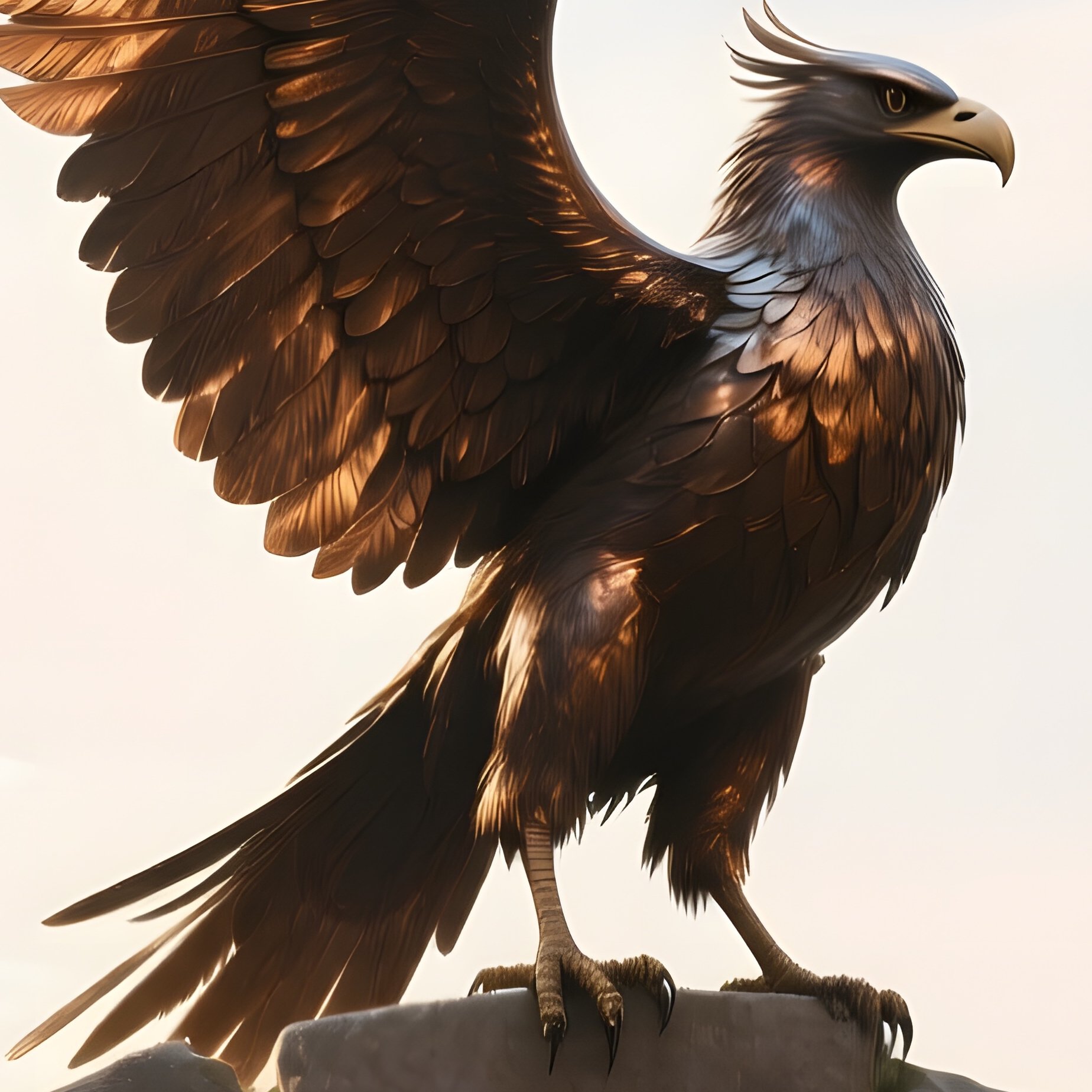 An Ancient Seraph With Bronze Feathers Perched On A Ruined Stone Archway In A Forgotten City, Vines - Full Resolution Quality Preview