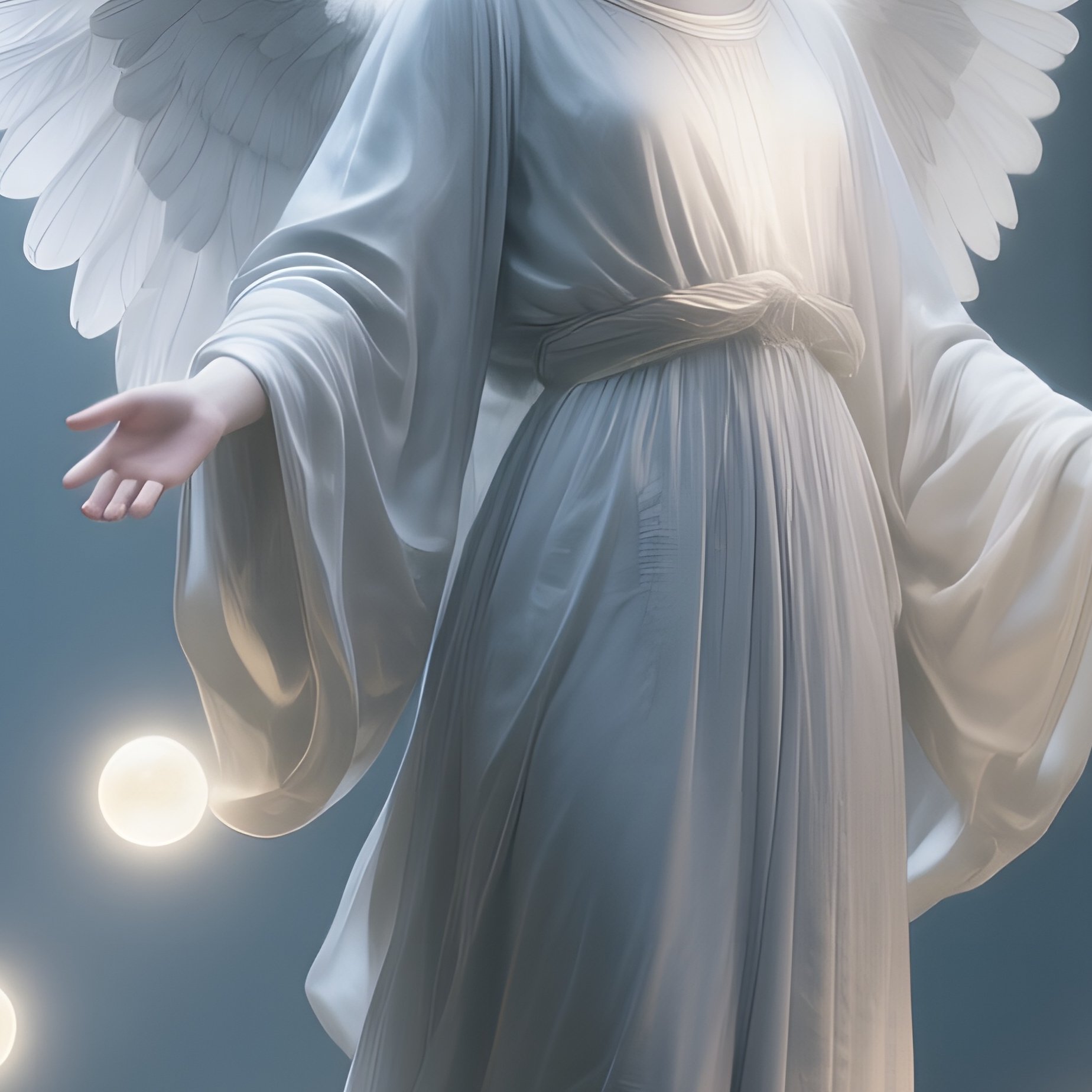 An Angelic Healer Surrounded By Floating Luminescent Orbs In A Moonlit Forest Clearing, Soft Silver - Full Resolution Quality Preview