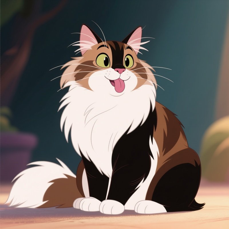 An Animated Maine Coon Cat Sticking Tongue Out