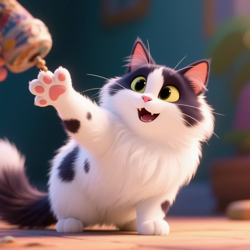 An Animated Turkish Van Cat Playing With Something