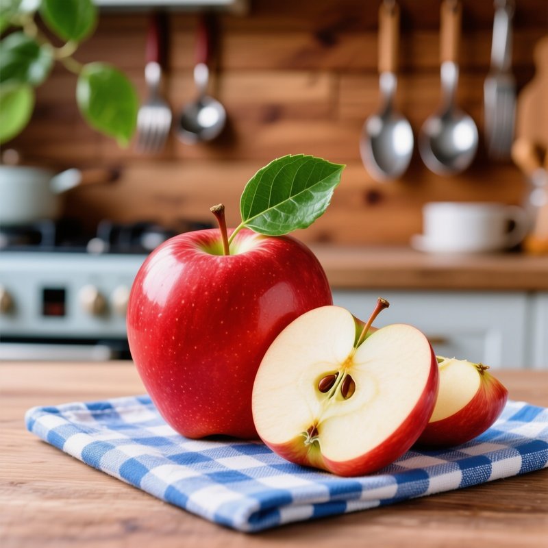 An Apple On A Checkered Cloth Apple Food Photography