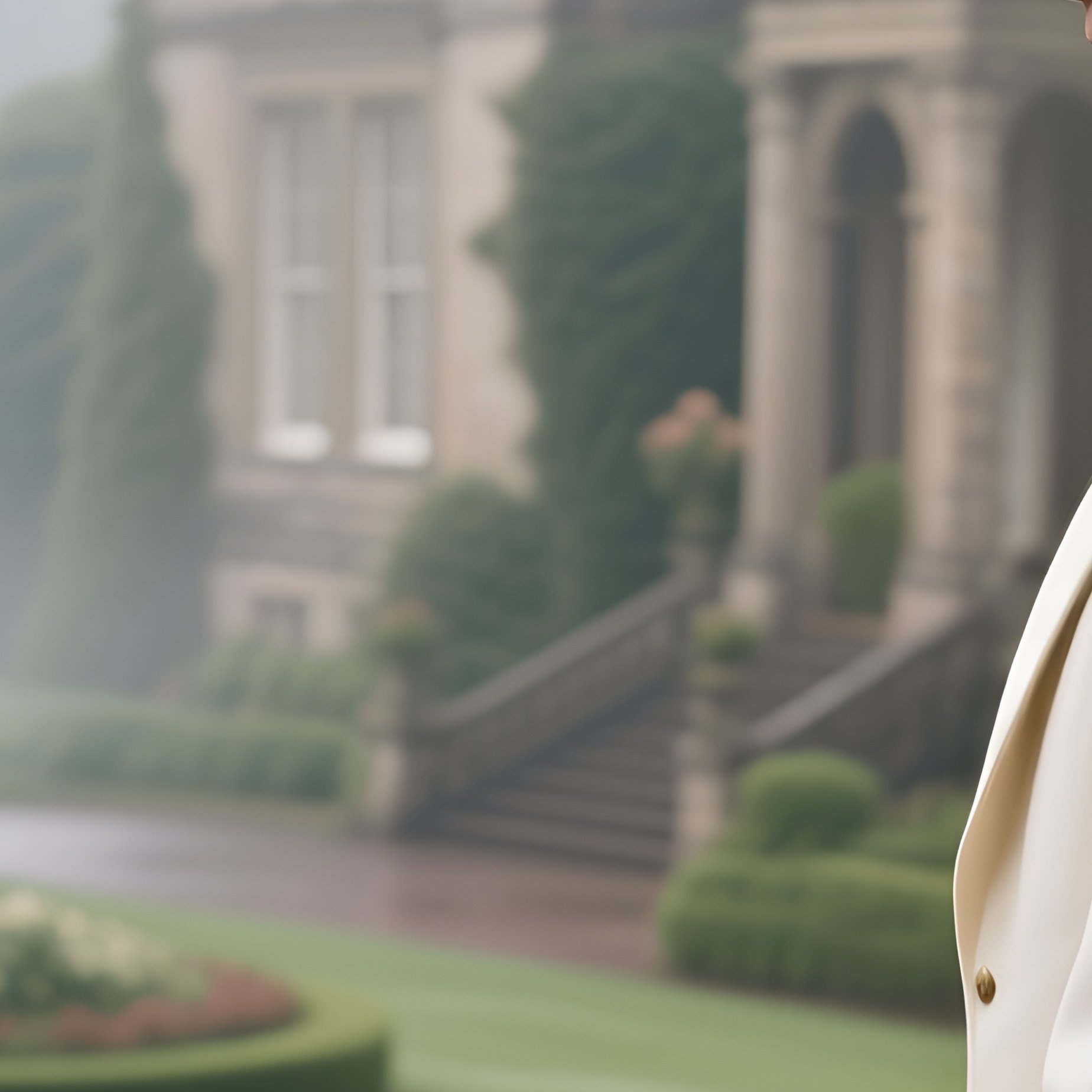 An Aristocratic Man In An Ivory Top Hat Stands On The Balcony Of A Grand Manor, Overlooking - Full Resolution Quality Preview