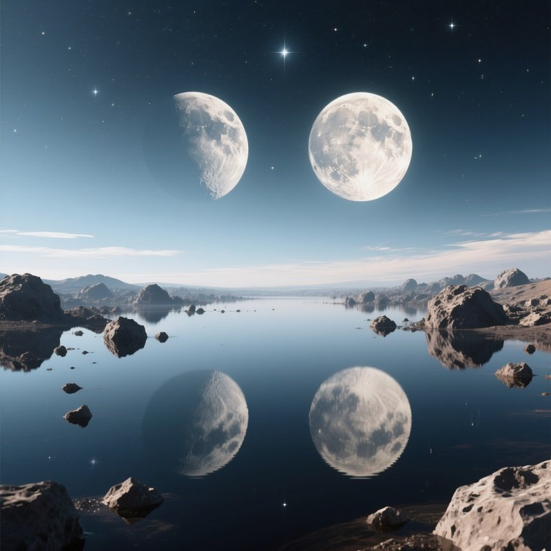 An Artistic Composition Showing An Asteroid Field Reflected Perfectly On The Surface Of A Calm