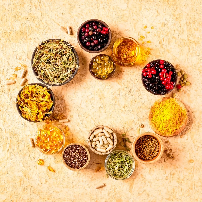 An Assortment Of Natural Supplements And Ingredients Natural