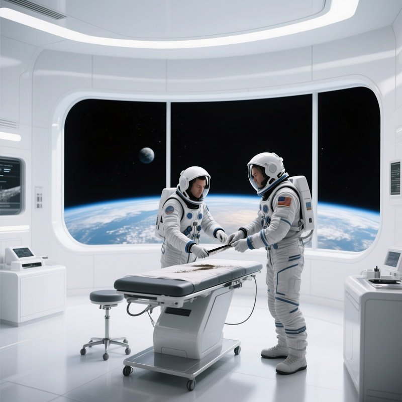 An Astronaut In A Training Suit Receives A Quick Trim Inside A Sleek White Facility, Large
