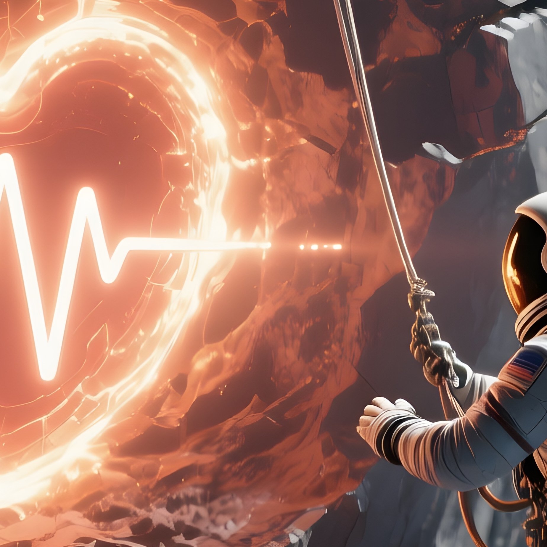 An Astronaut Performing A Spacewalk Beside A Colossal, Cracked Asteroid That Reveals An Inner - Full Resolution Quality Preview