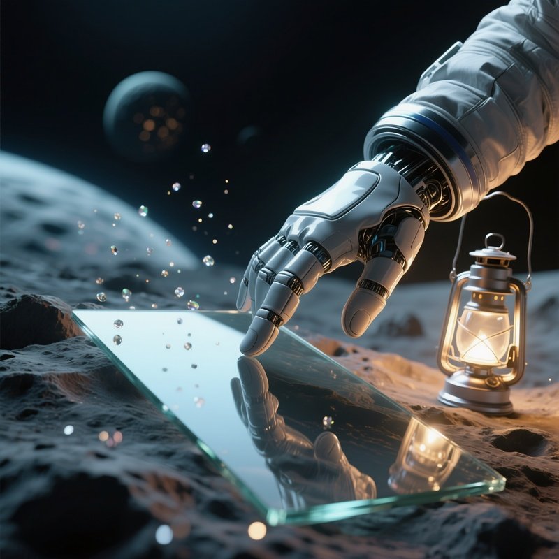 An Astronaut’S Gloved Hand Reaching Out To Touch A Smooth, Glass‑Like Surface On An Alien Asteroid,