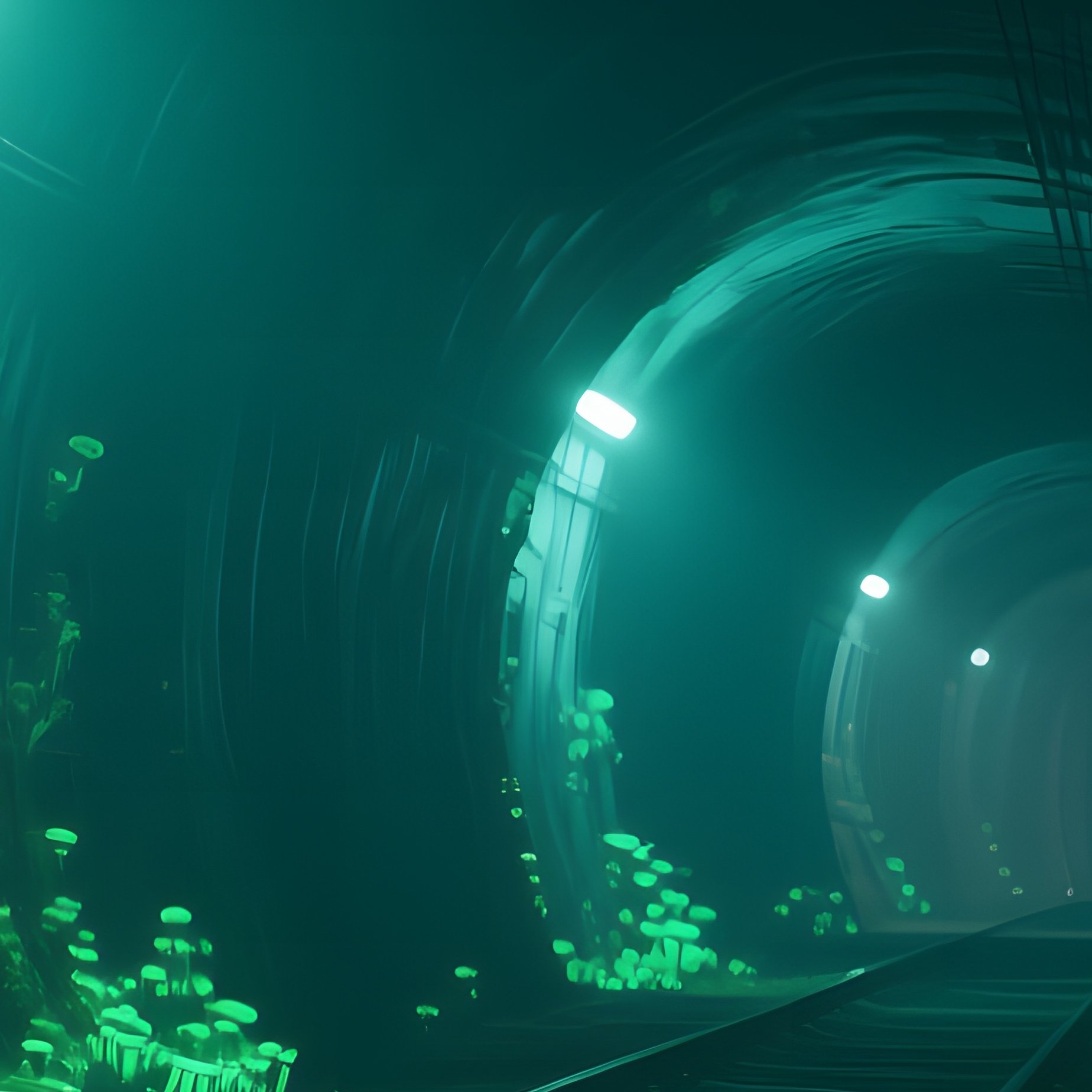 An Atmospheric Night Shot Of An Abandoned German Railway Tunnel Illuminated By Phosphorescent Fungi - Full Resolution Quality Preview