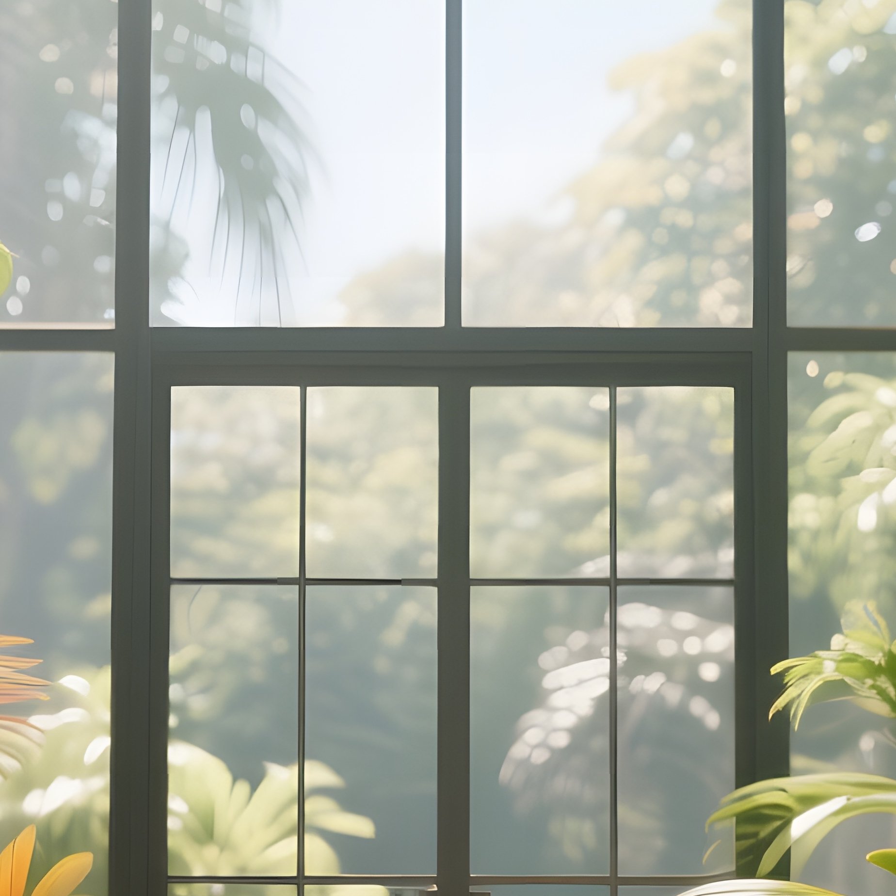 An Early Afternoon At A Geometric Glass Greenhouse, Sunlight Refracting Through Panes Onto Vibrant - Full Resolution Quality Preview