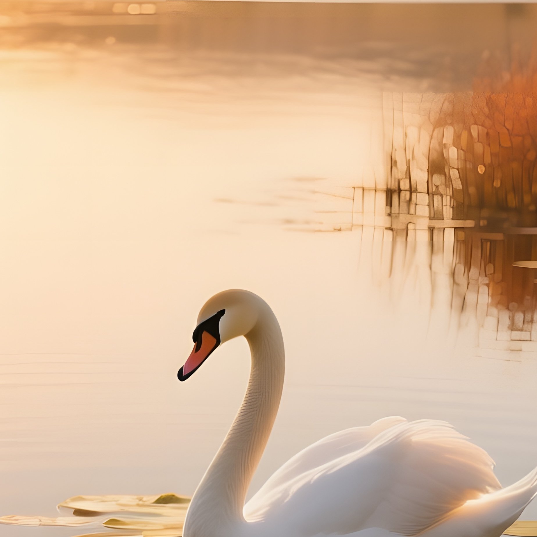 An Early Autumn Afternoon On A Wide Prairie Lake, Golden Sun Casting Long Shadows, A Solitary Swan - Full Resolution Quality Preview