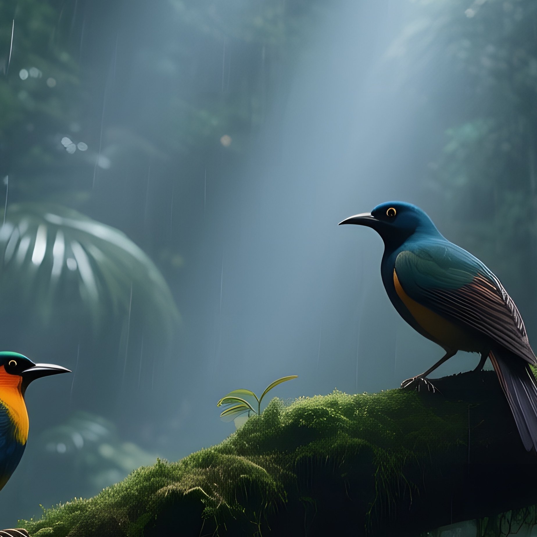 An Early Evening In A Malaysian Rainforest Canopy, Shafts Of Sunlight Piercing Through Dense - Full Resolution Quality Preview