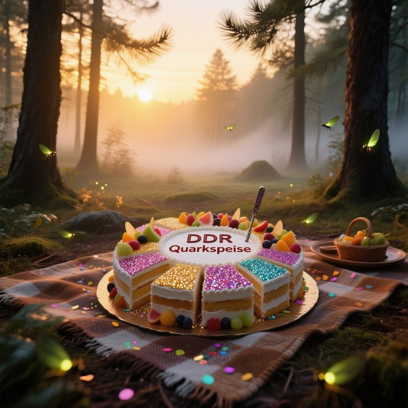 An Early Morning Forest Clearing Bathed In Golden Sunrise, A Rustic Wooden Picnic Blanket Spread