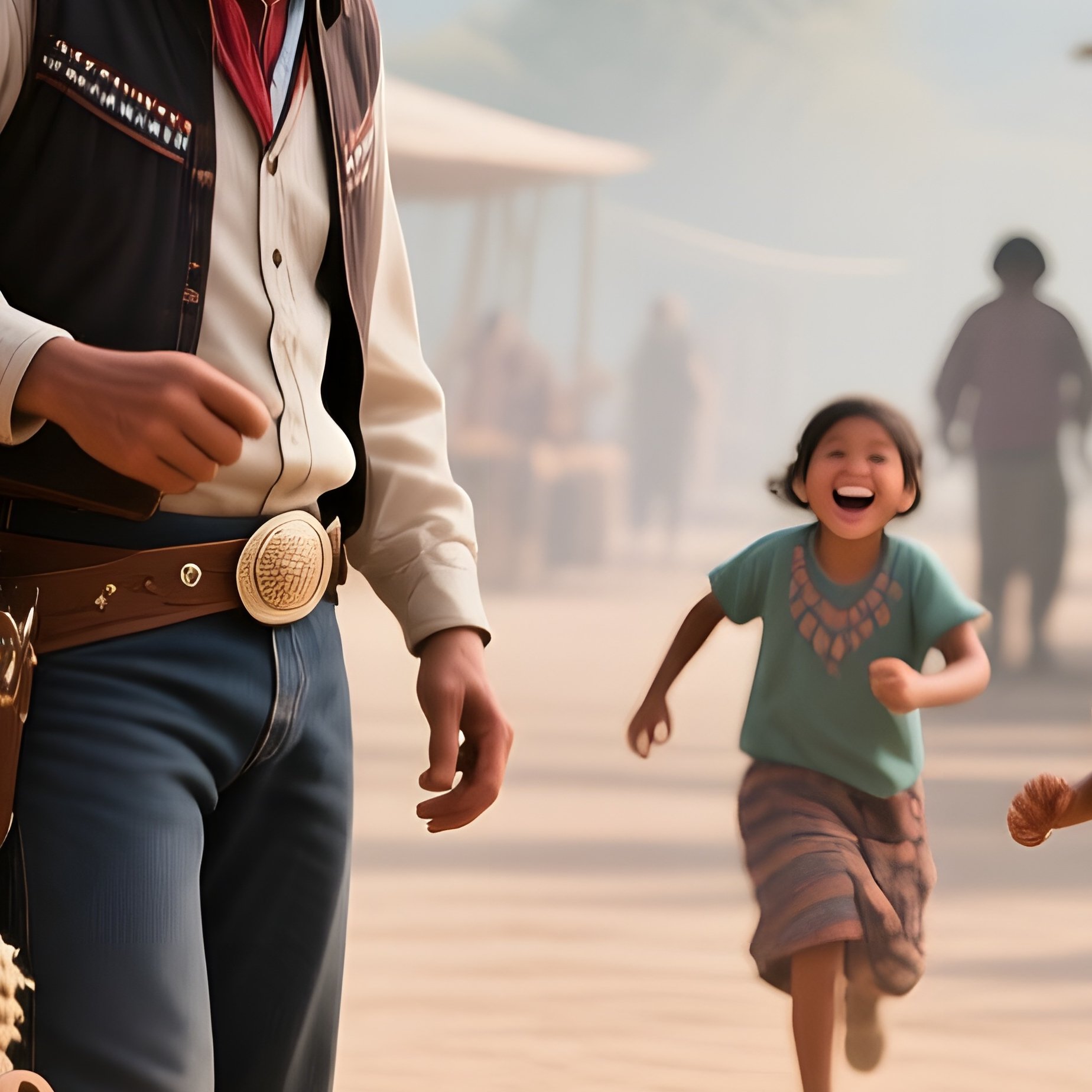 An Early Morning Market Square In A Native Village, Woven Mats And Pottery Displayed, A Cowboy - Full Resolution Quality Preview