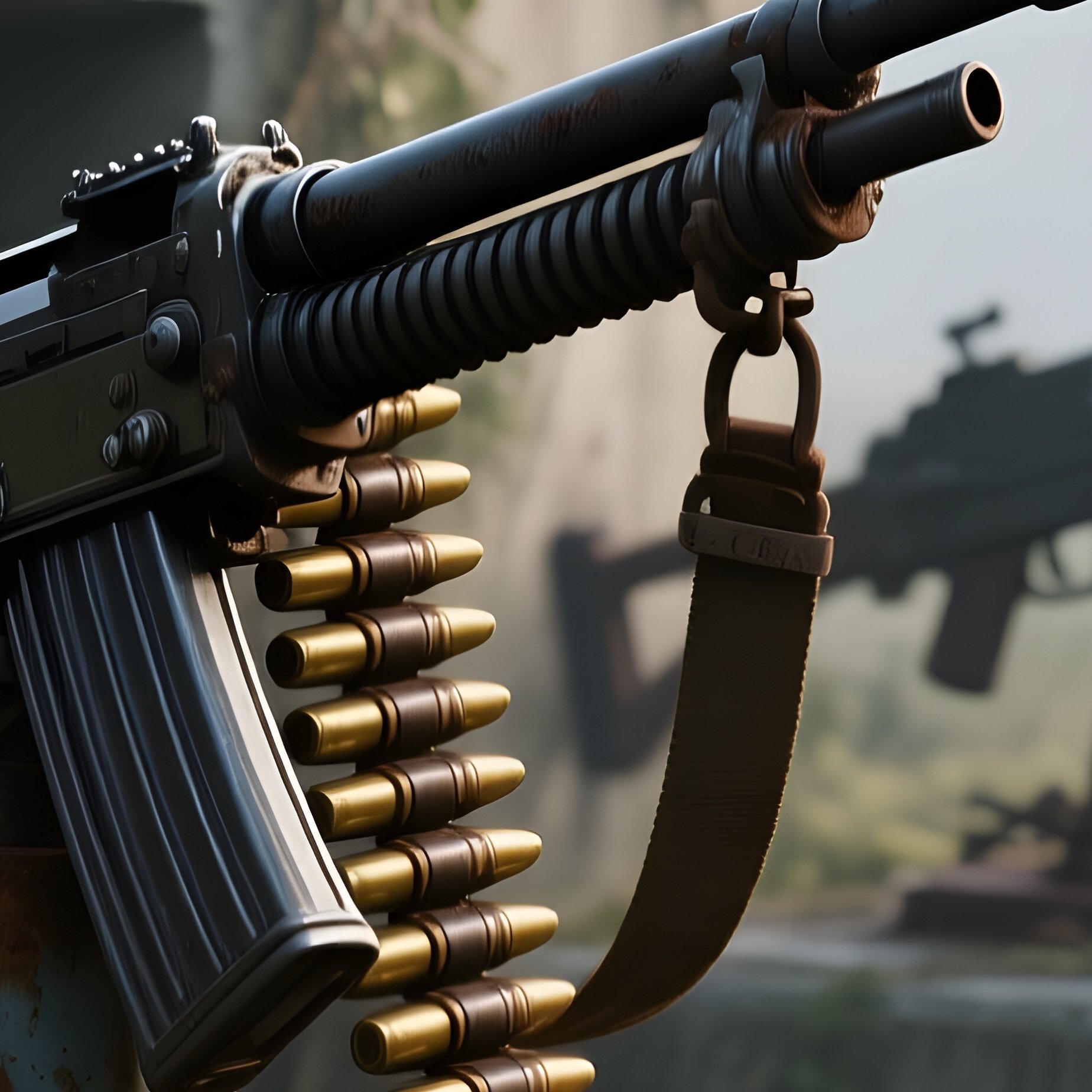 An Early Morning Scene At An Abandoned Wwii Bunker, Rusted Machine Gun Mounts With Belts Of - Full Resolution Quality Preview