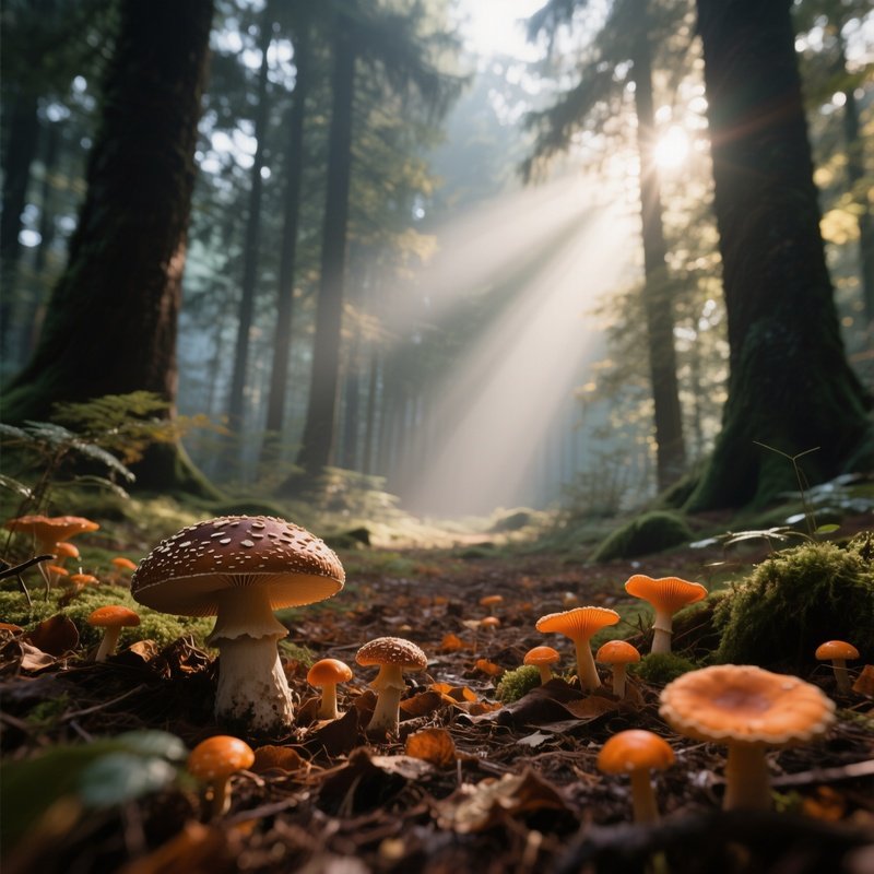 An Early Morning Scene In The Black Forest Where Rays Of Sun Break Through Dense Canopy Onto A