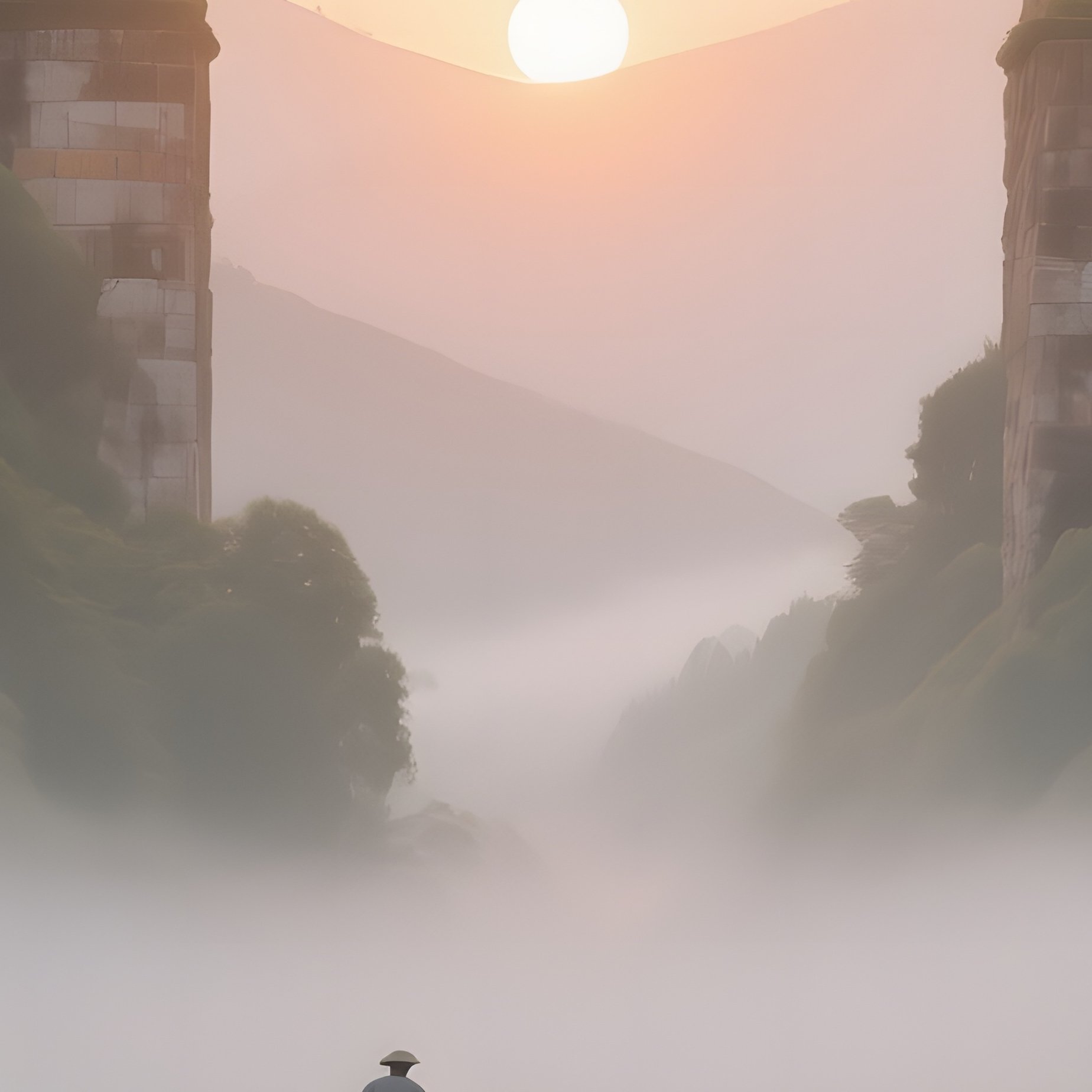 An Early Morning Sunrise Over A Roman Aqueduct Spanning A Lush Valley, Mist Clinging To The Arches, - Full Resolution Quality Preview