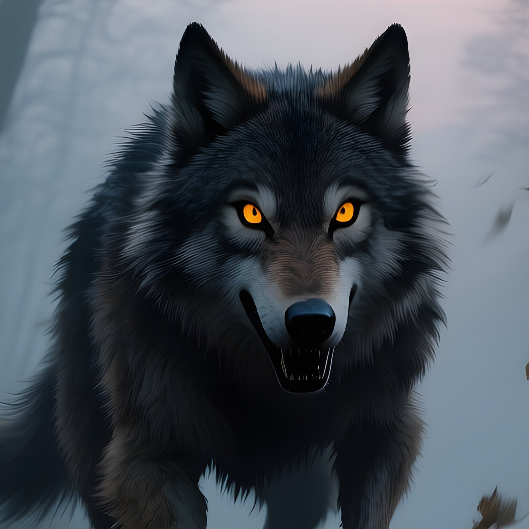 An Eerie Forest Path At Twilight Where The Big Bad Wolf Stalks Behind Twisted Trees, Eyes Glowing - Full Resolution Quality Preview