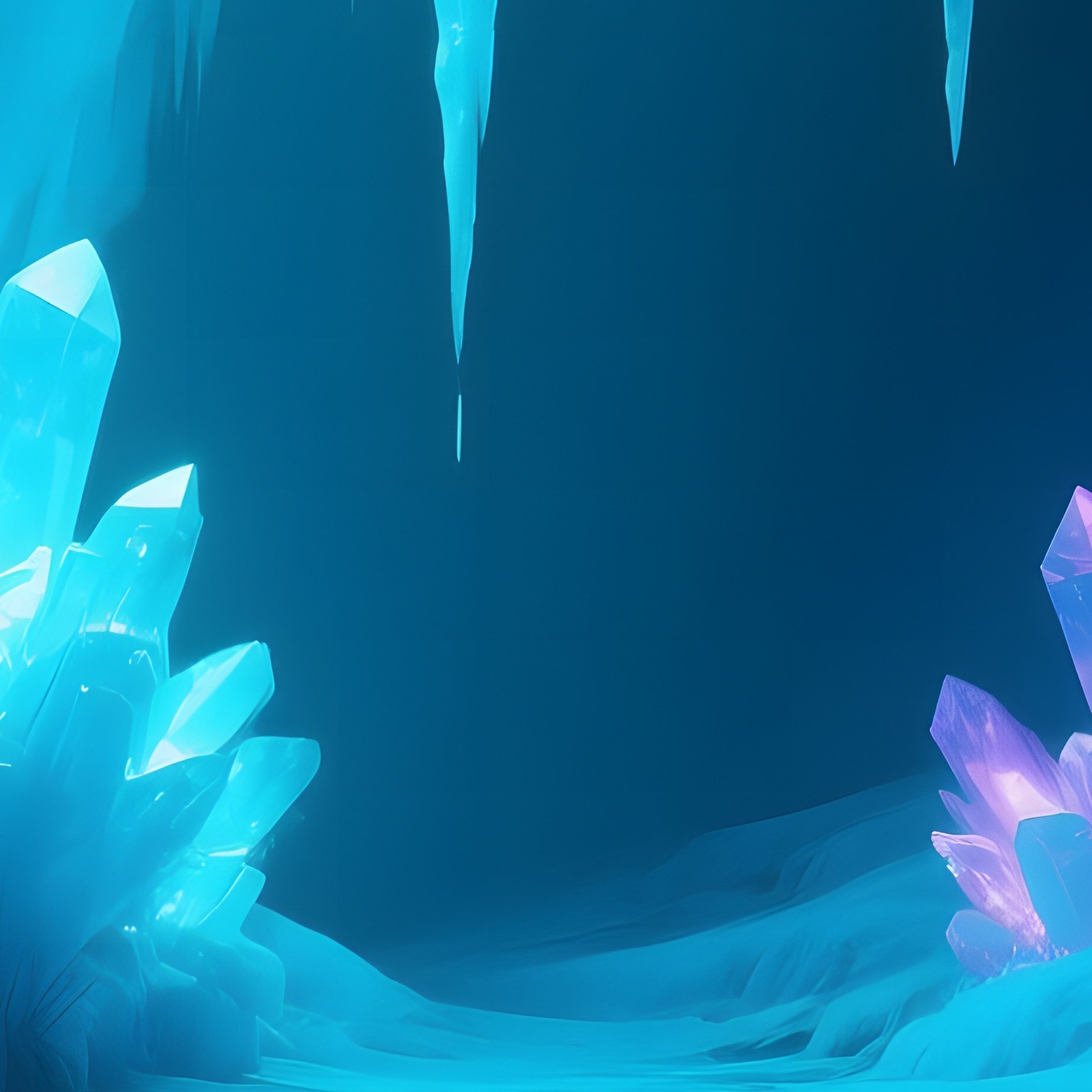 An Eerie Ice Cave Interior Lit By Bioluminescent Crystals Embedded In The Walls, Casting Cool Cyan - Full Resolution Quality Preview