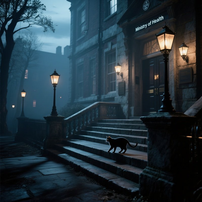 An Eerie Twilight With Shadows Lengthening Across The Stone Steps Leading To The Ministry Of