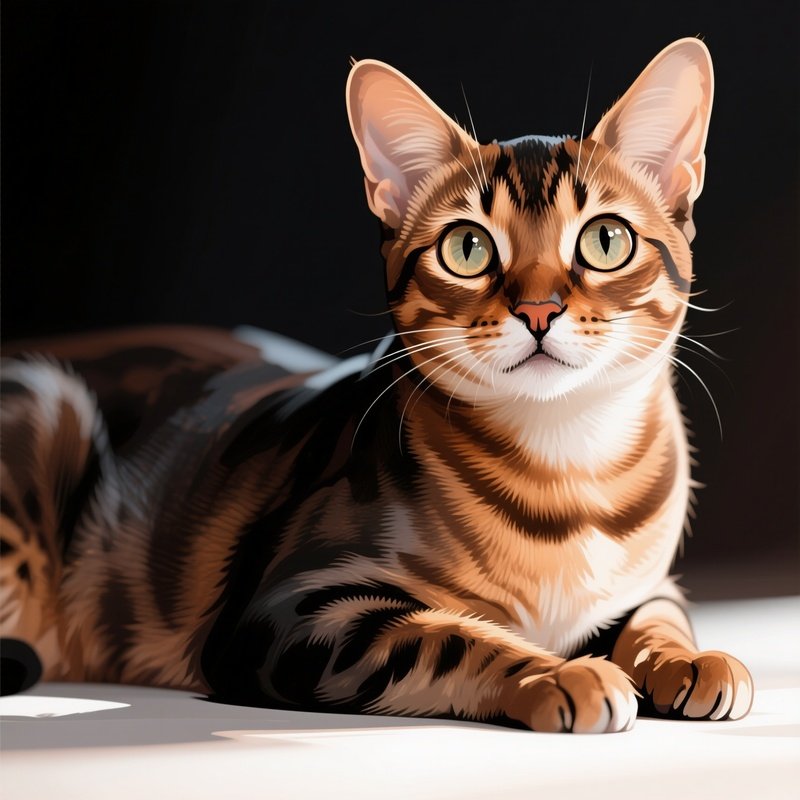 An Egyptian Mau Sitting With Wide Curious Eyes In Digital Art
