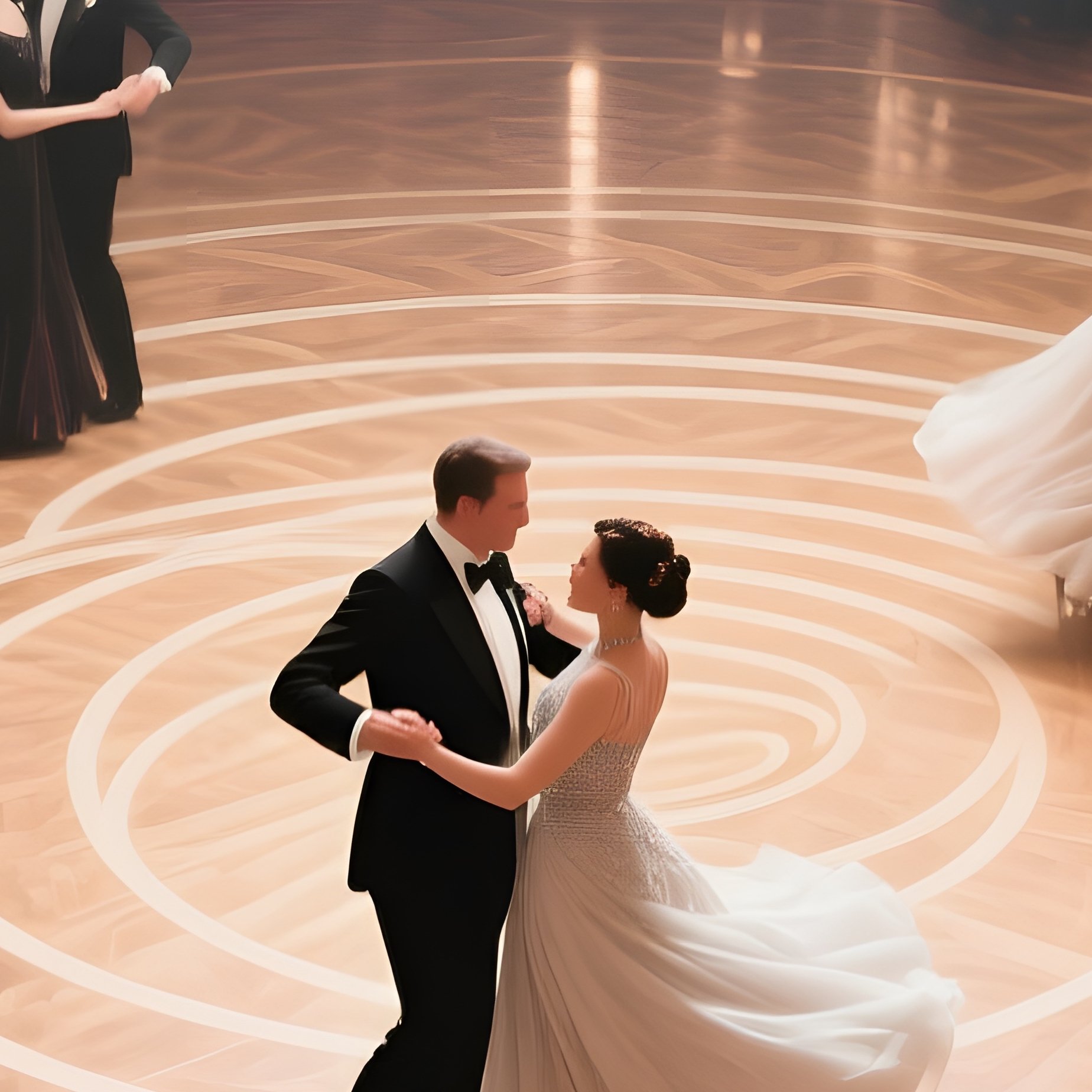 An Elaborate Ballroom Scene Captured From Above, Swirling Couples Forming Patterns On The Polished - Full Resolution Quality Preview