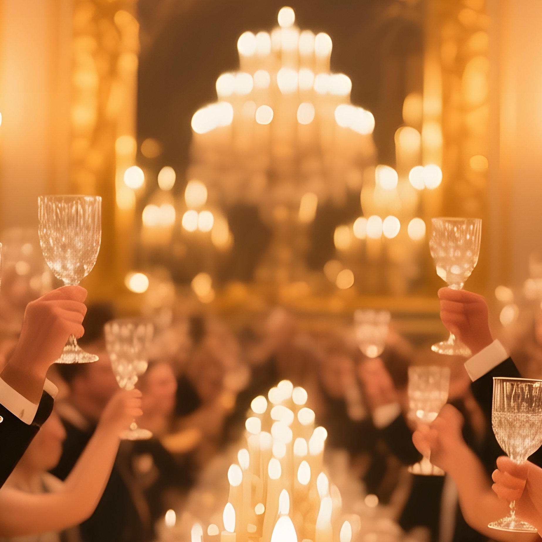 An Elaborate Banquet Hall Illuminated By Dozens Of Candelabras, Gilded Walls Reflecting The Warm - Full Resolution Quality Preview