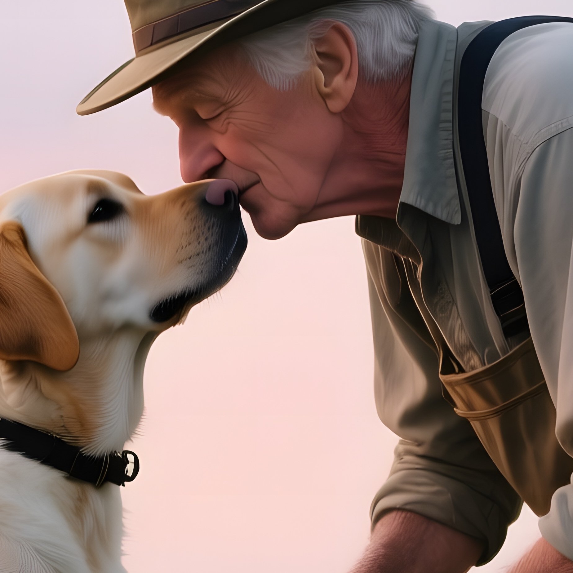 An Elderly Caucasian Man In A Fishing Hat Standing Knee‑Deep In A Calm Lake At Dawn, Planting A - Full Resolution Quality Preview