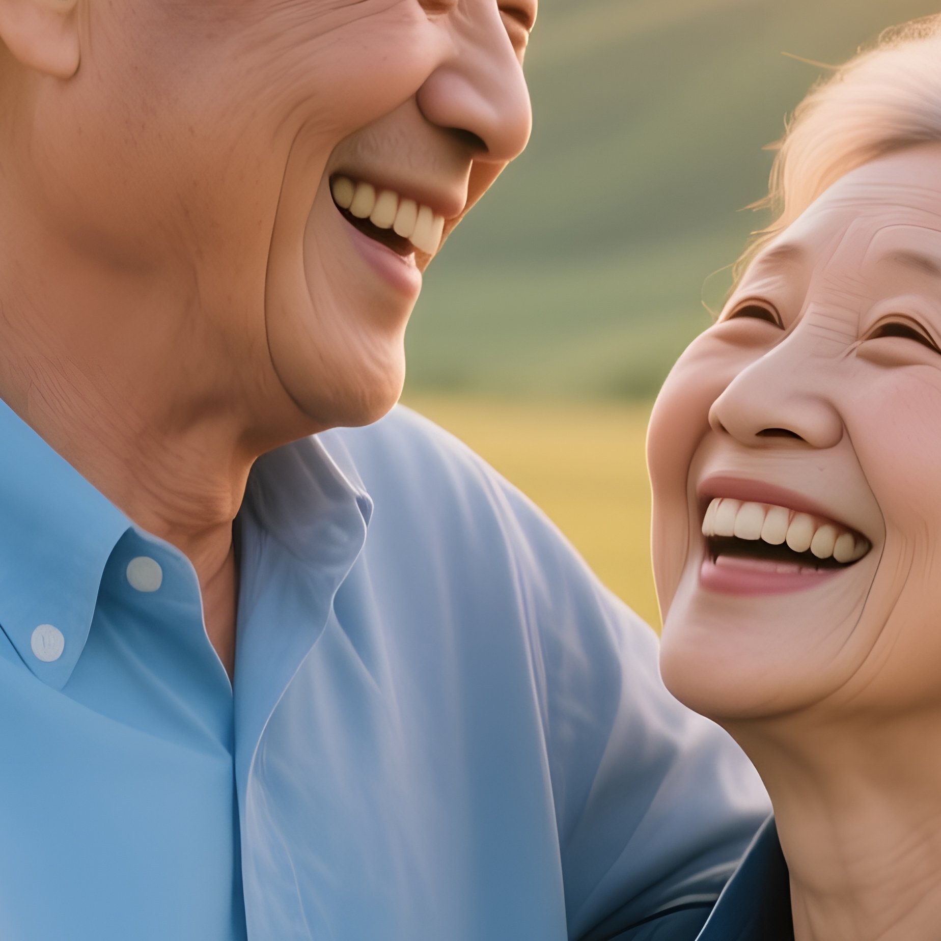 An Elderly Couple Embracing In A Field Elderly Couple Embrace - Full Resolution Quality Preview