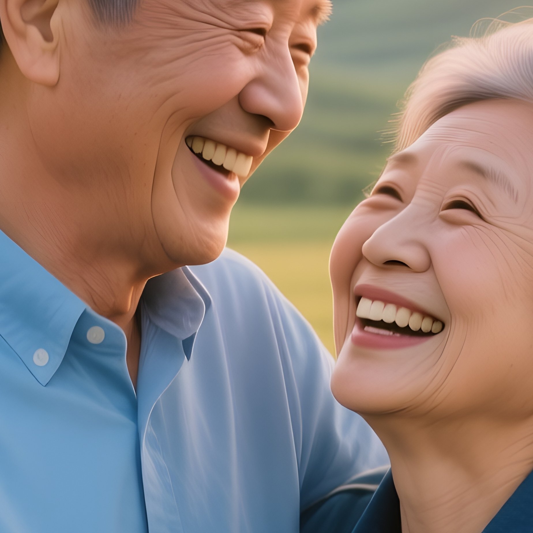 An Elderly Couple Embracing In A Field Elderly Couple Embrace - Full Resolution Quality Preview