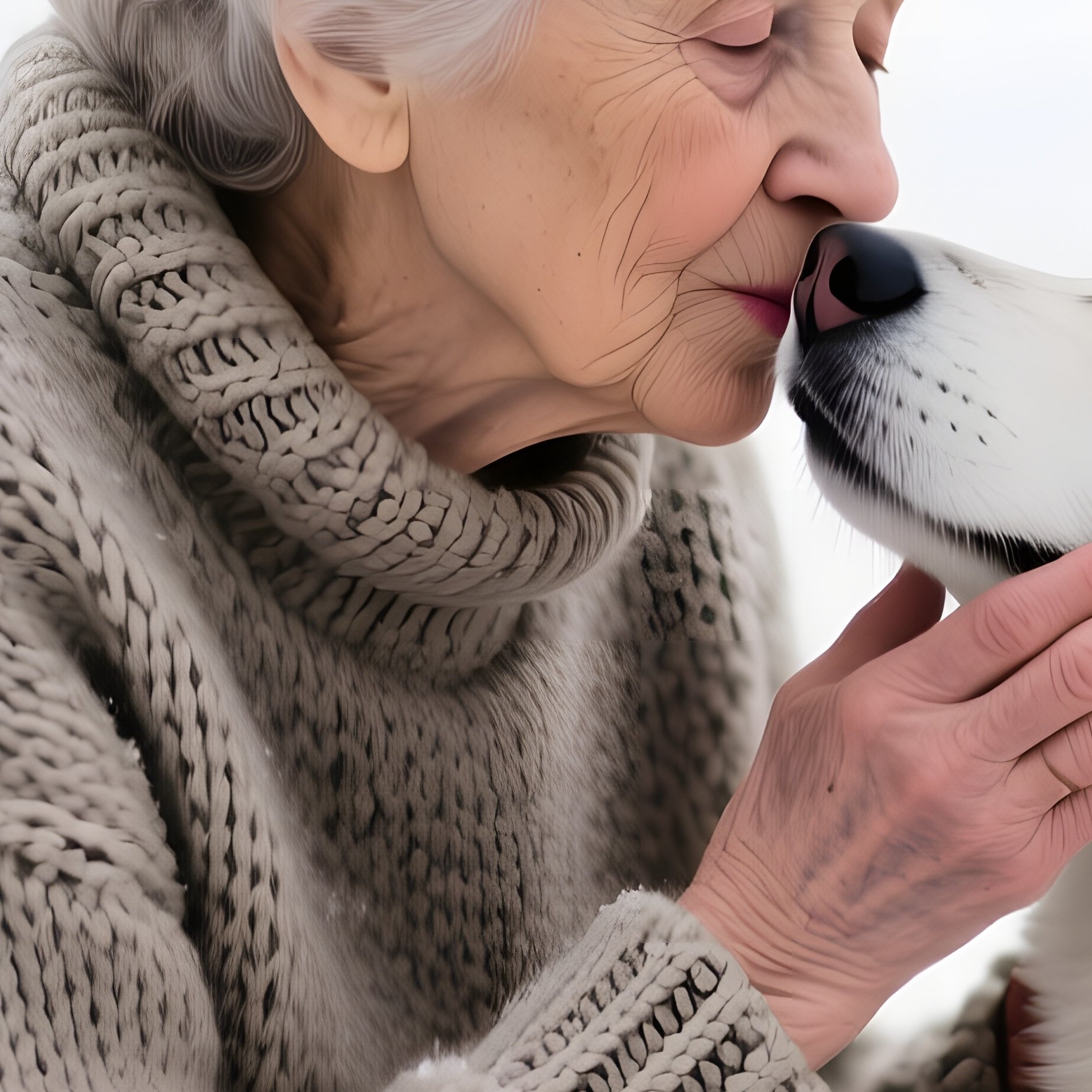 An Elderly German Lady Wearing A Knitted Sweater Sitting On A Wooden Bench In A Snowy Park, - Full Resolution Quality Preview