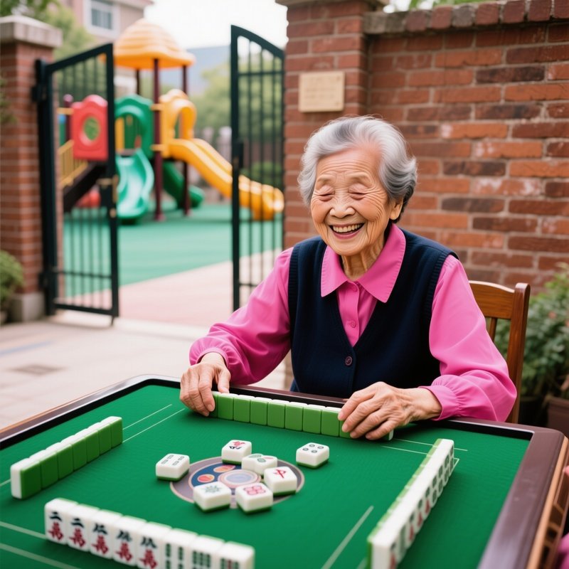 An Elderly Woman Playing Mahjong Elderly Mahjong