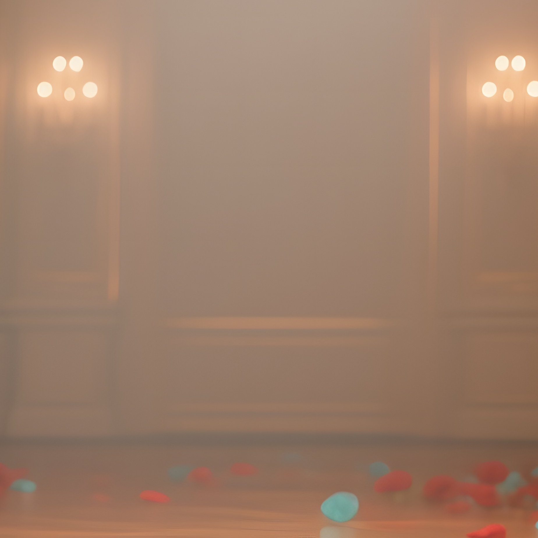 An Elegant Ballroom Chandelier Casting Patterned Shadows Over A Floor Strewn With Pop‑Art Roses In - Full Resolution Quality Preview