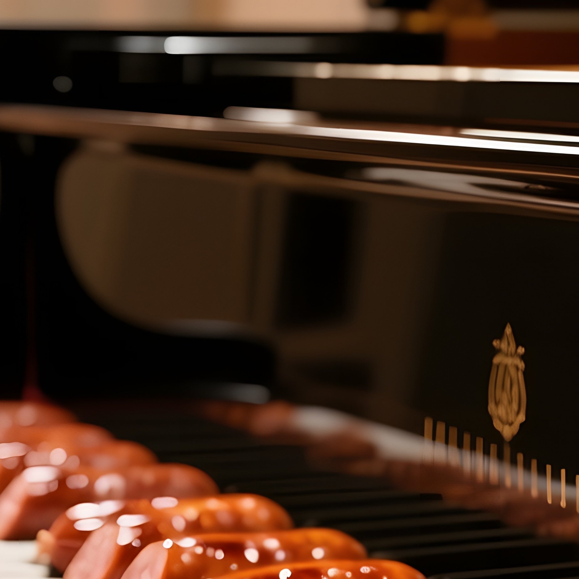An Elegant Ballroom With Chandeliers Casting Soft Light On A Grand Piano Whose Keys Are Replaced By - Full Resolution Quality Preview