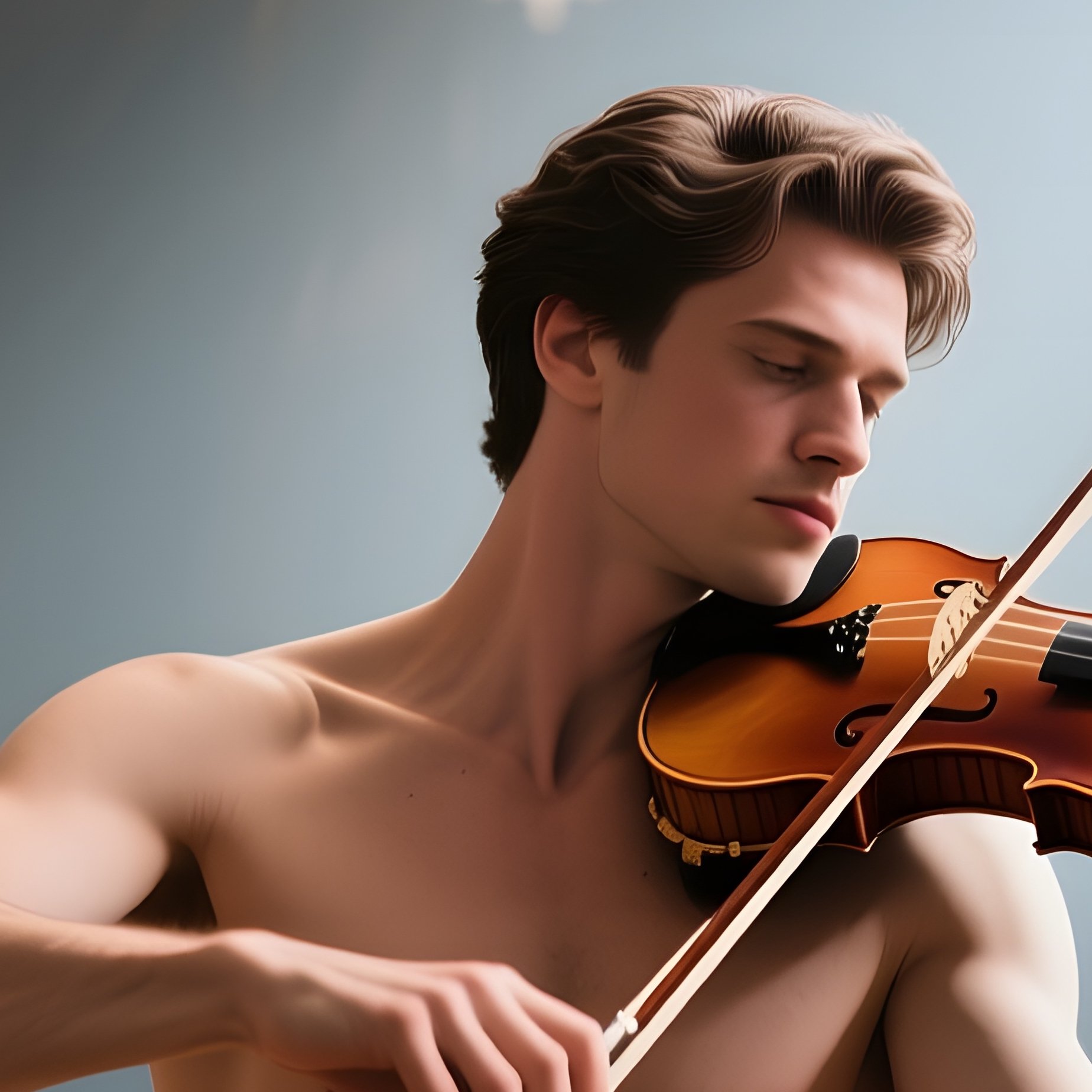 An Elegant Ballroom With Mirrored Walls And Chandeliers, A Male Violinist Playing Passionately, His - Full Resolution Quality Preview