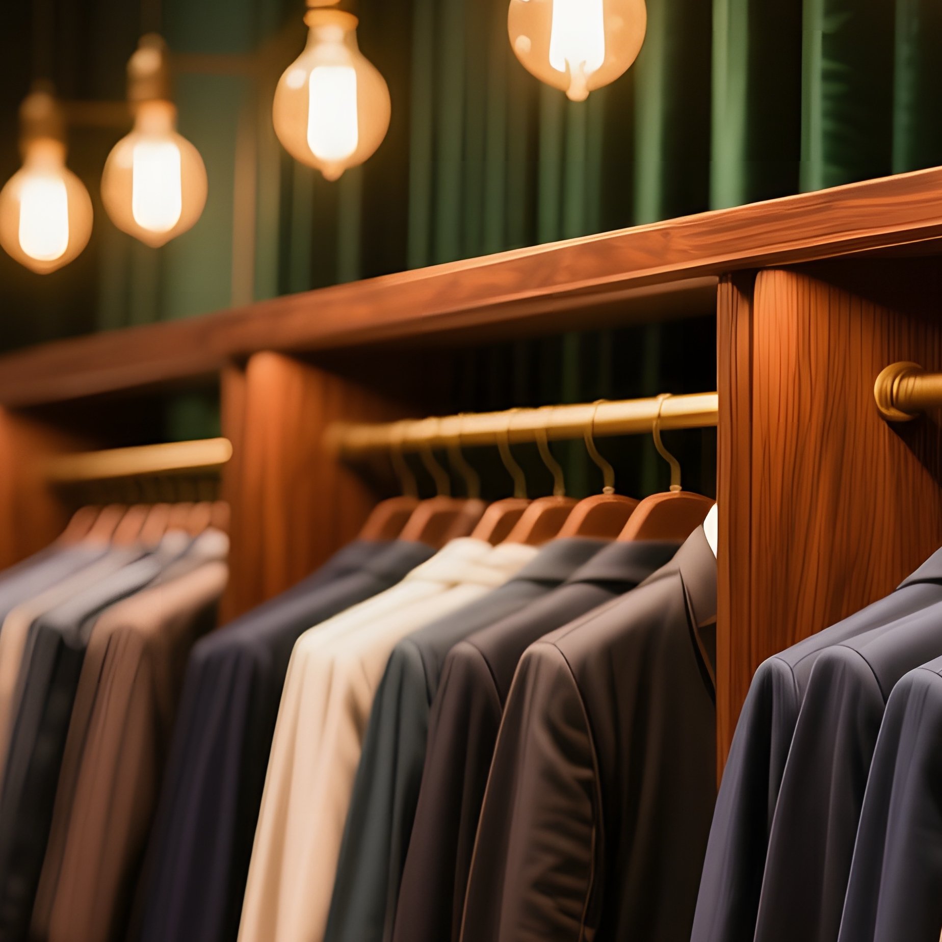 An Elegant Boutique Interior At Night, Bathed In Warm Amber Lighting From Vintage Filament Bulbs, - Full Resolution Quality Preview