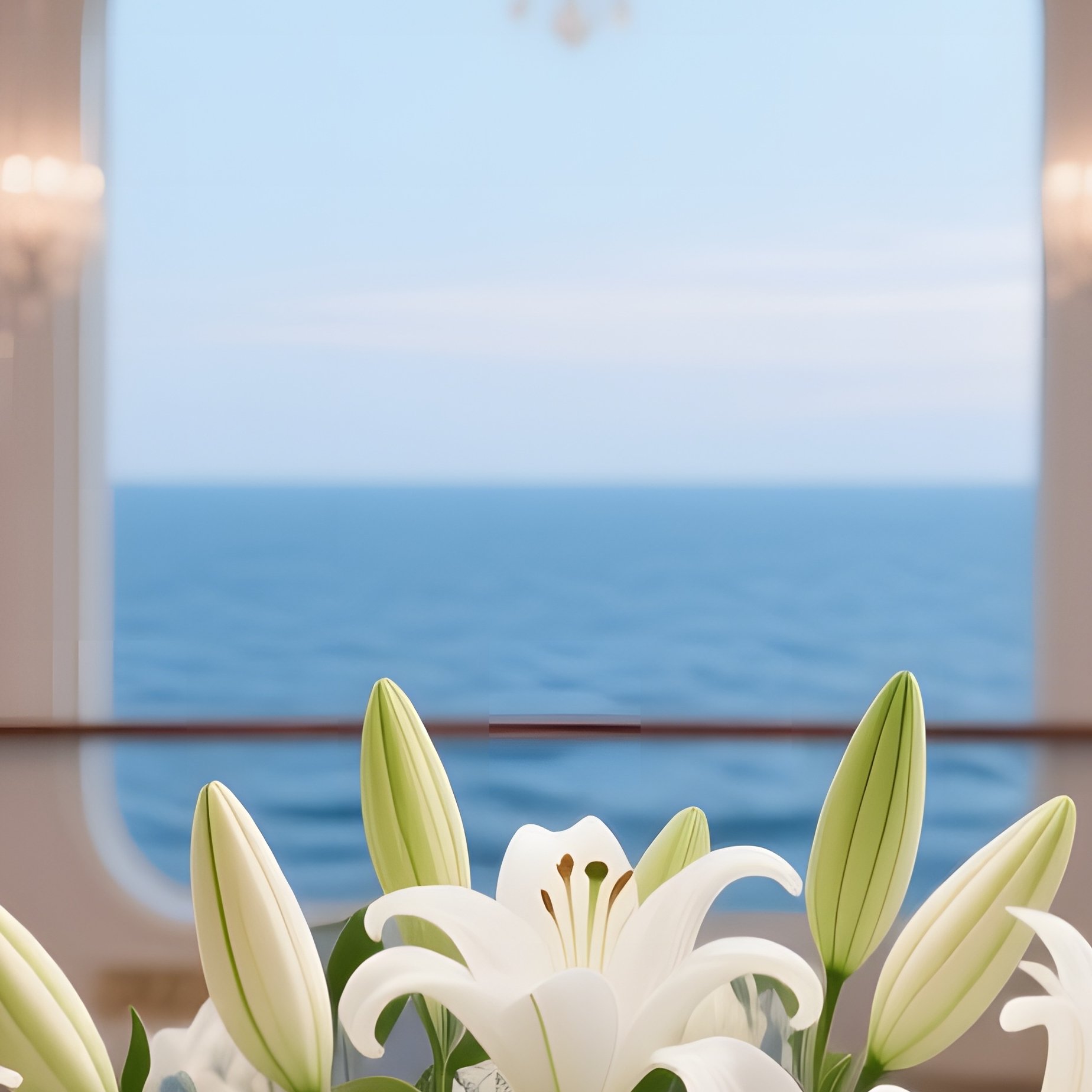 An Elegant Cruise Ship Ballroom With Panoramic Ocean Views, Where Crystal Chandeliers Illuminate A - Full Resolution Quality Preview