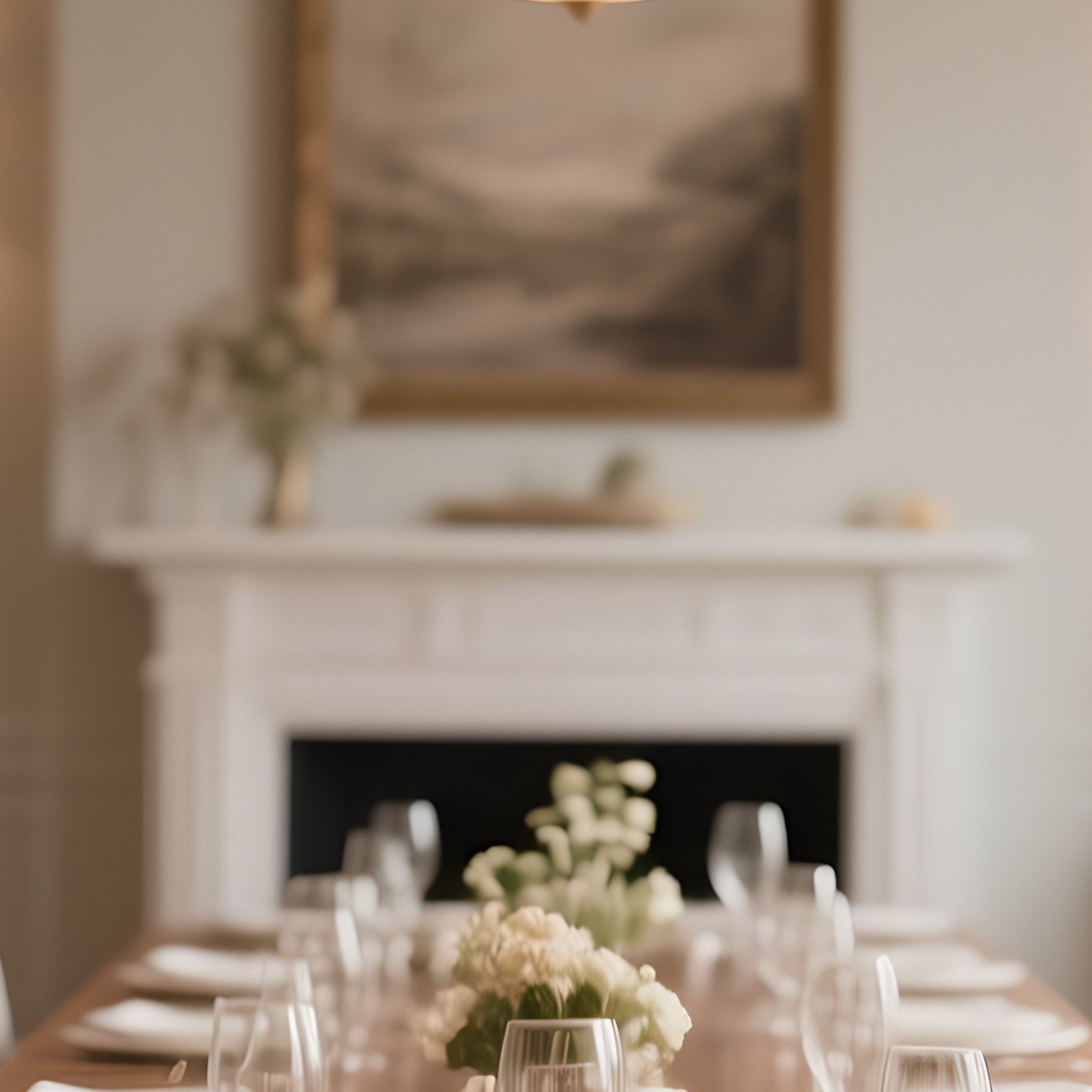 An Elegant Dining Room With A Long Wooden Table And Soft Lighting - Full Resolution Quality Preview