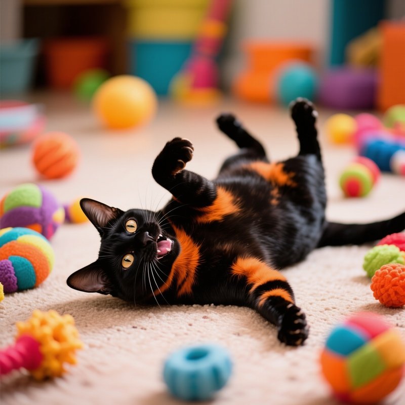 An Elegant Egyptian Mau Cat Playing With Toys