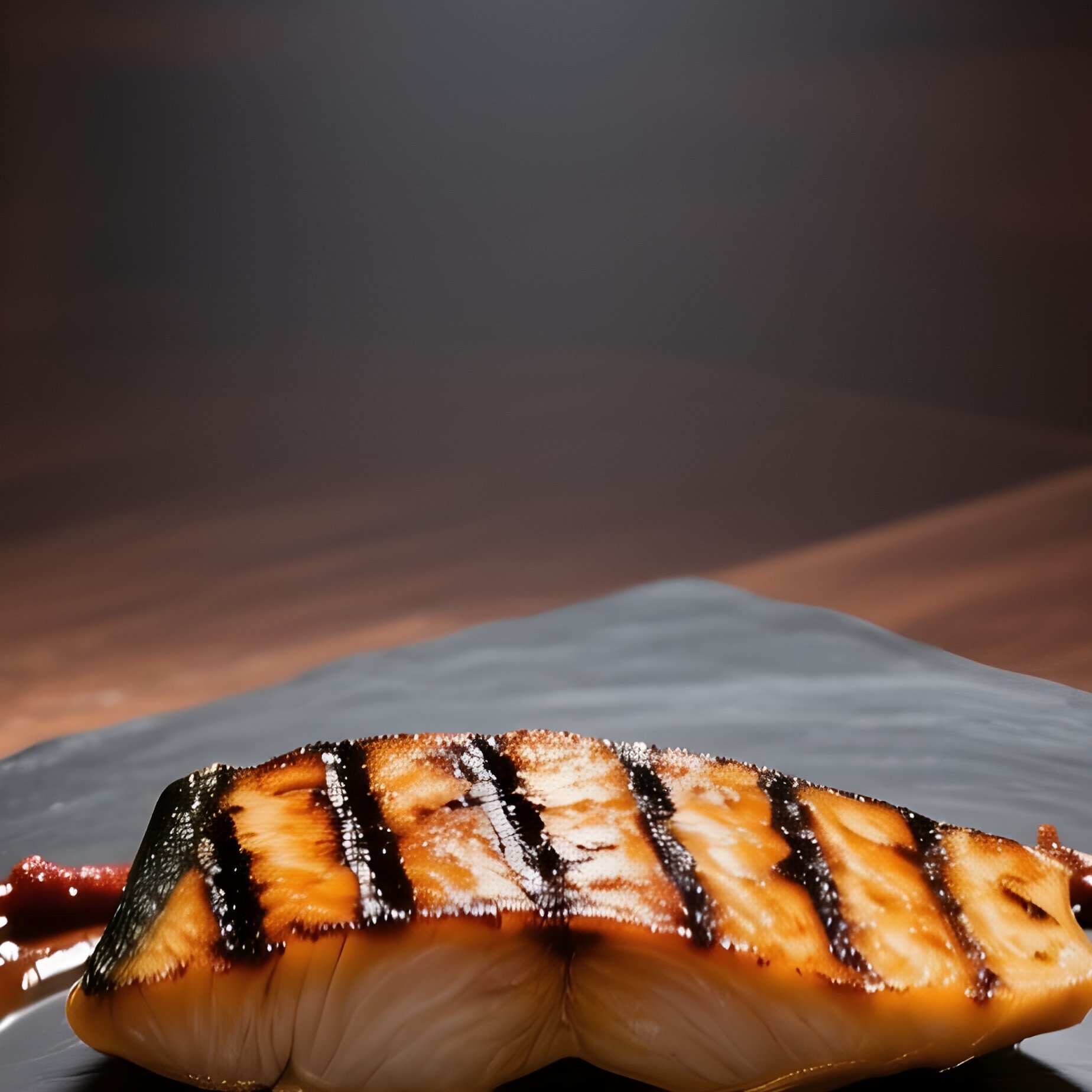 An Elegant Fine Dining Setting In A Dimly Lit Restaurant, Featuring An Immaculate Black Slate Slab - Full Resolution Quality Preview