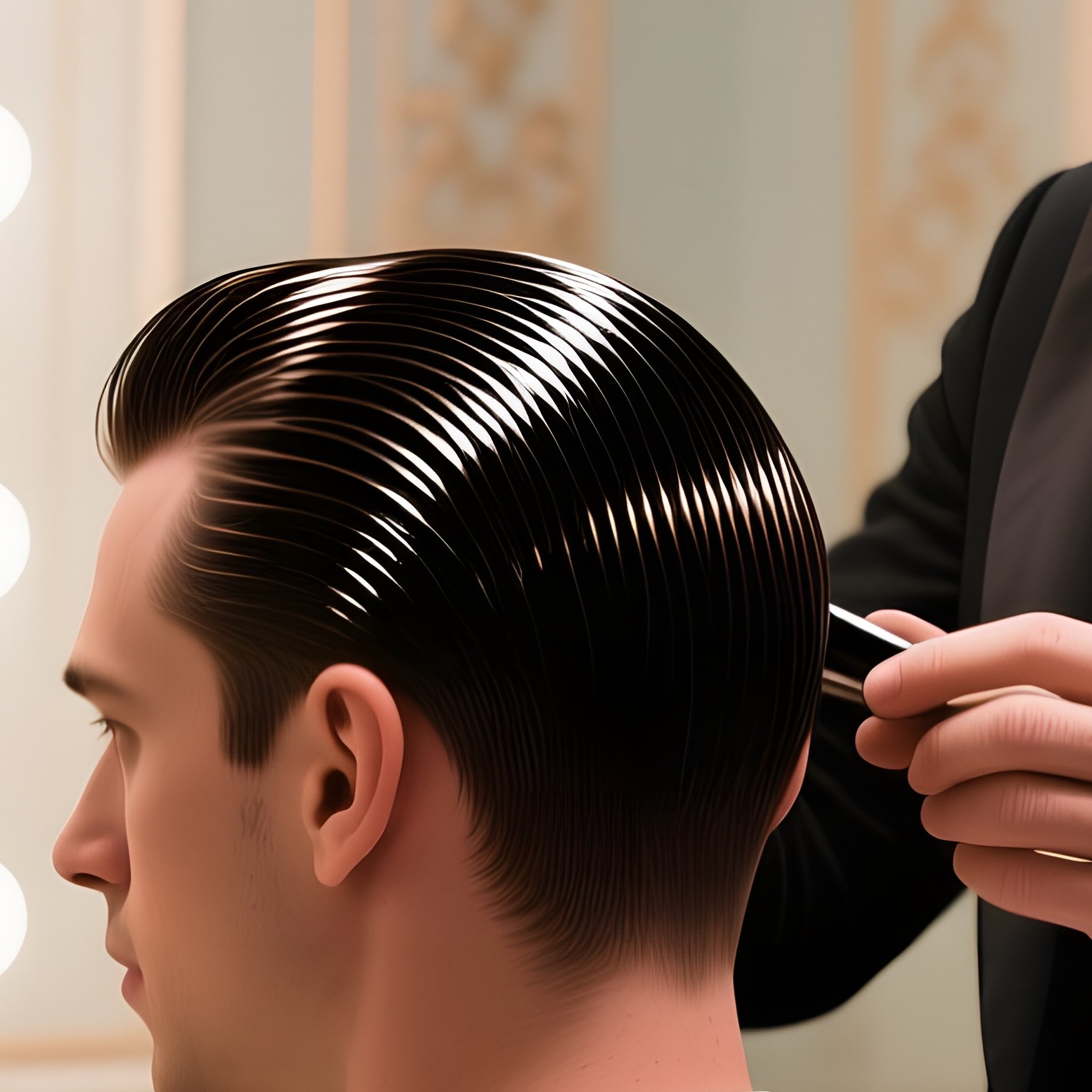 An Elegant Opera House Dressing Room With Ornate Mirrors; A Tenor Receives A Polished Side Part - Full Resolution Quality Preview