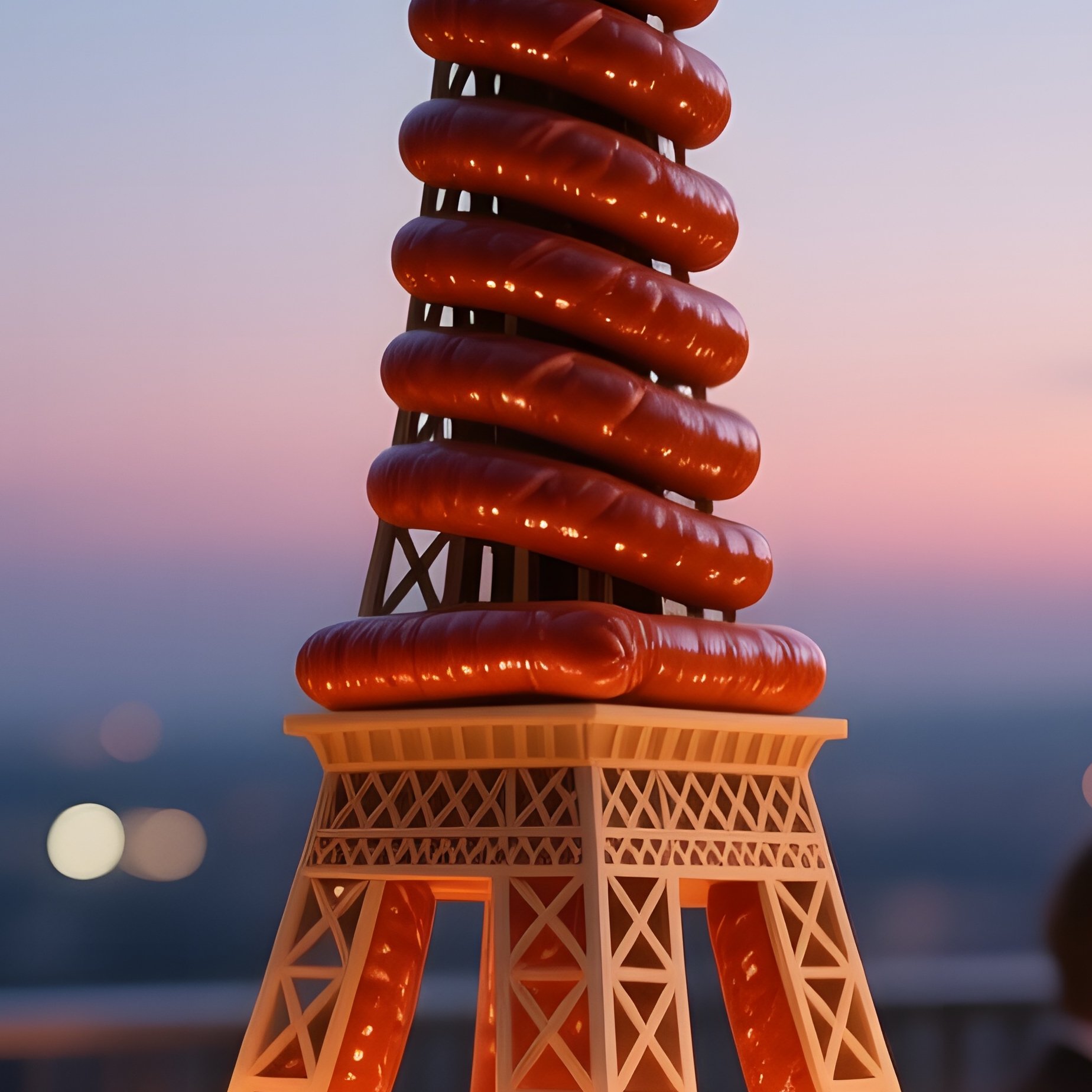 An Elegant Rooftop Dinner Party At Twilight, Featuring A Centerpiece Of A Towering Eiffel Tower - Full Resolution Quality Preview