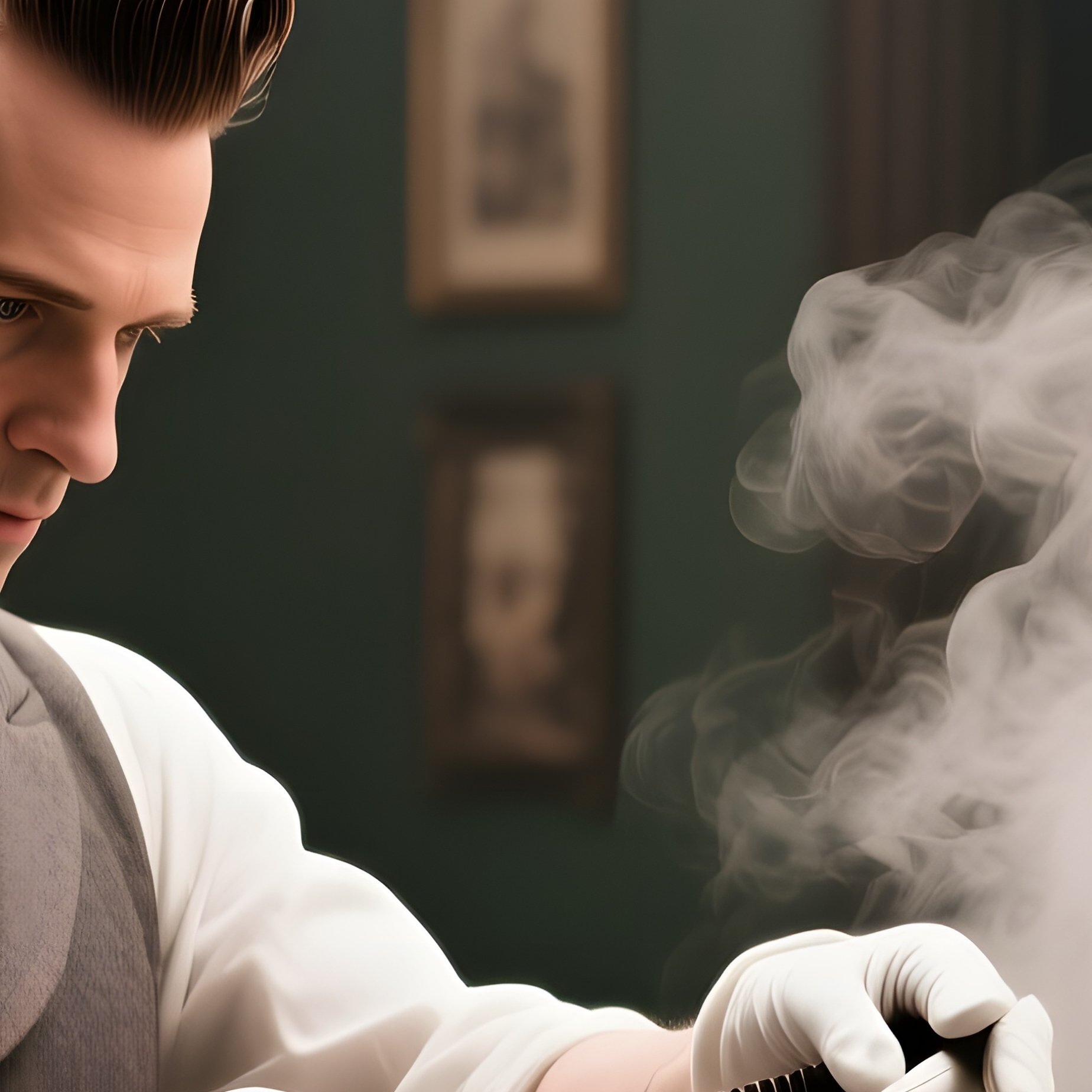 An Elegant Victorian Salon With Ornate Wallpaper And Crystal Chandeliers; A Gentleman In Waistcoat - Full Resolution Quality Preview