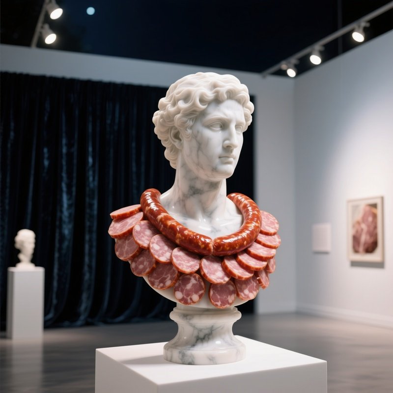 An Elegant White Gallery Space At Night Illuminated By Soft Spotlights, Showcasing A Delicate