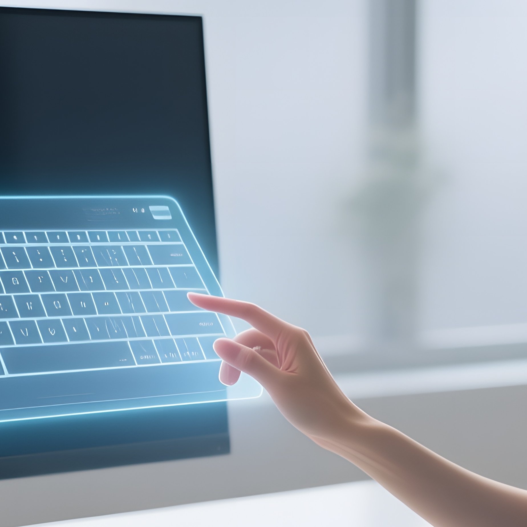 An Elegant Woman In A Fitted Navy Dress Sits At A Minimalist Desk With A Single Ultrawide Monitor, - Full Resolution Quality Preview