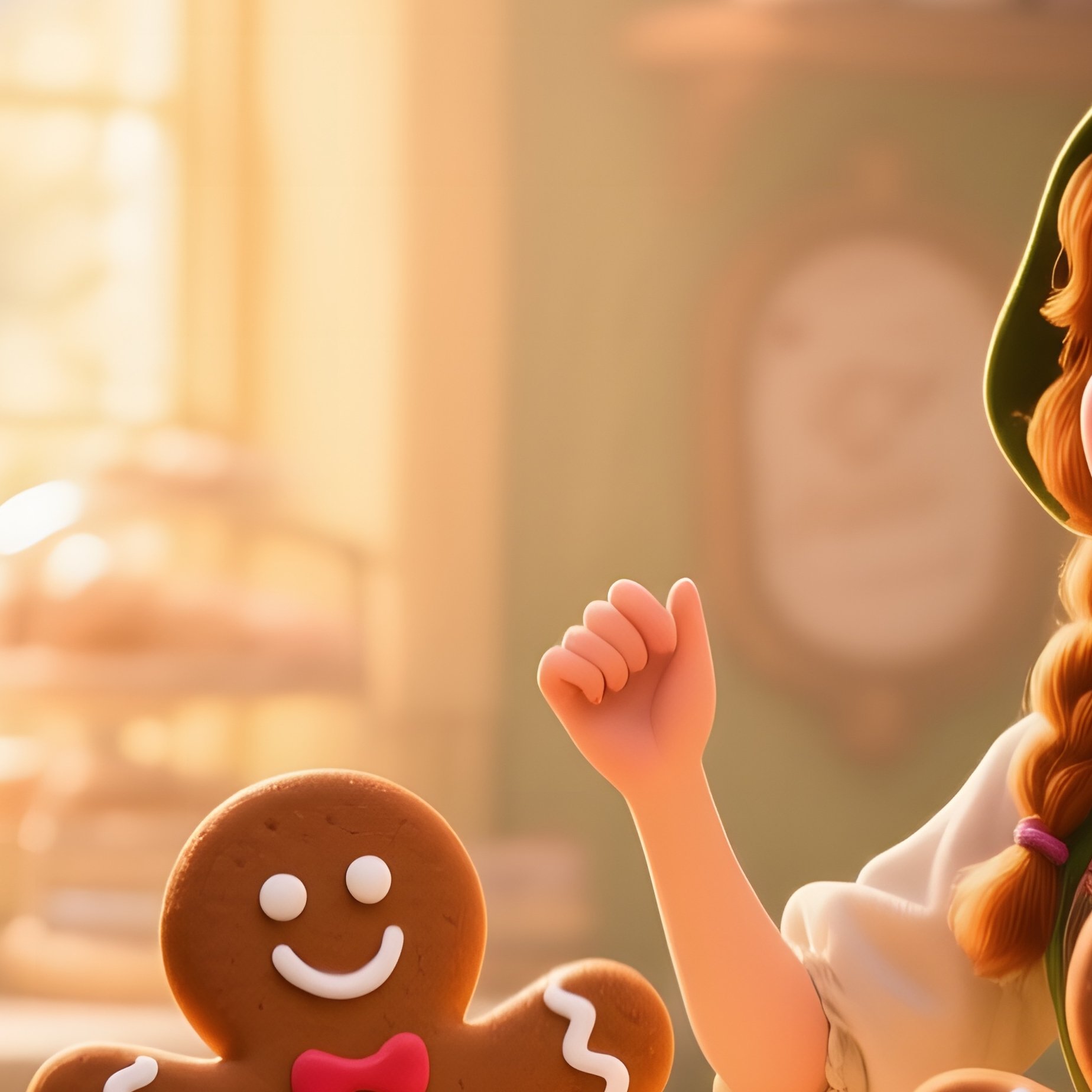 An Enchanted Bakery Interior Bathed In Golden Afternoon Light Where Gingerbread Men Dance On - Full Resolution Quality Preview