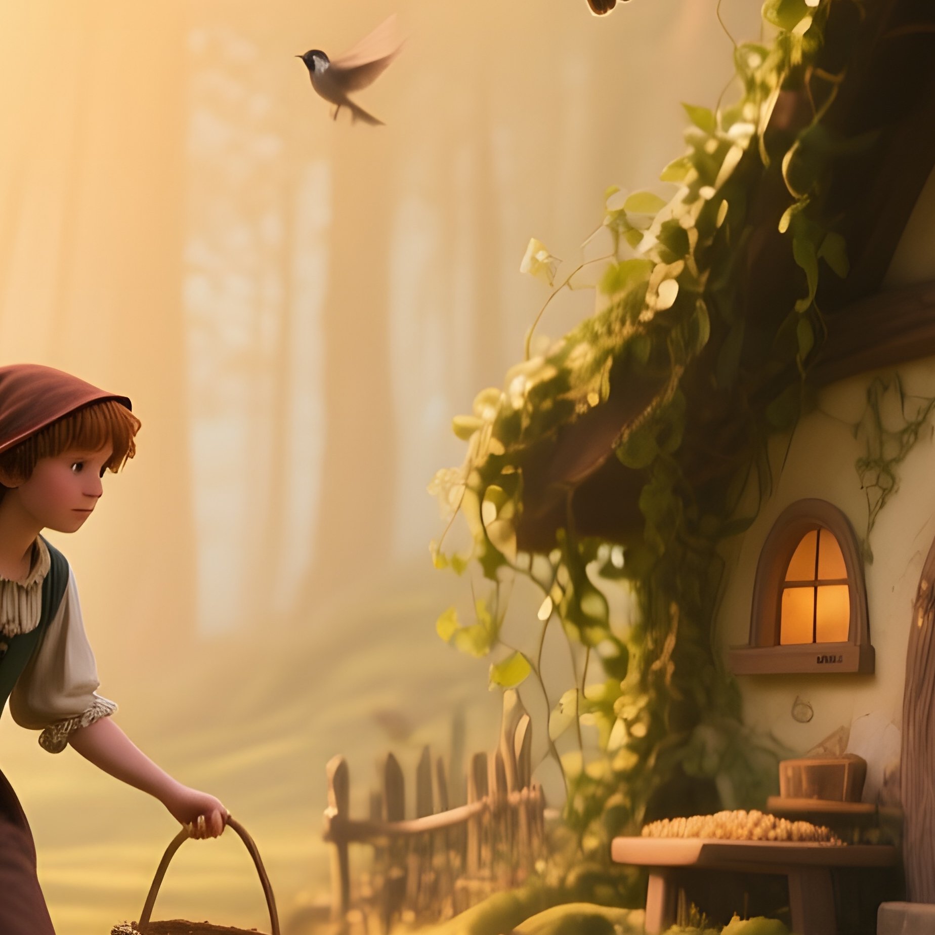 An Enchanted Forest Clearing Bathed In Golden Hour Light Where Hansel And Gretel Set A Trail Of - Full Resolution Quality Preview