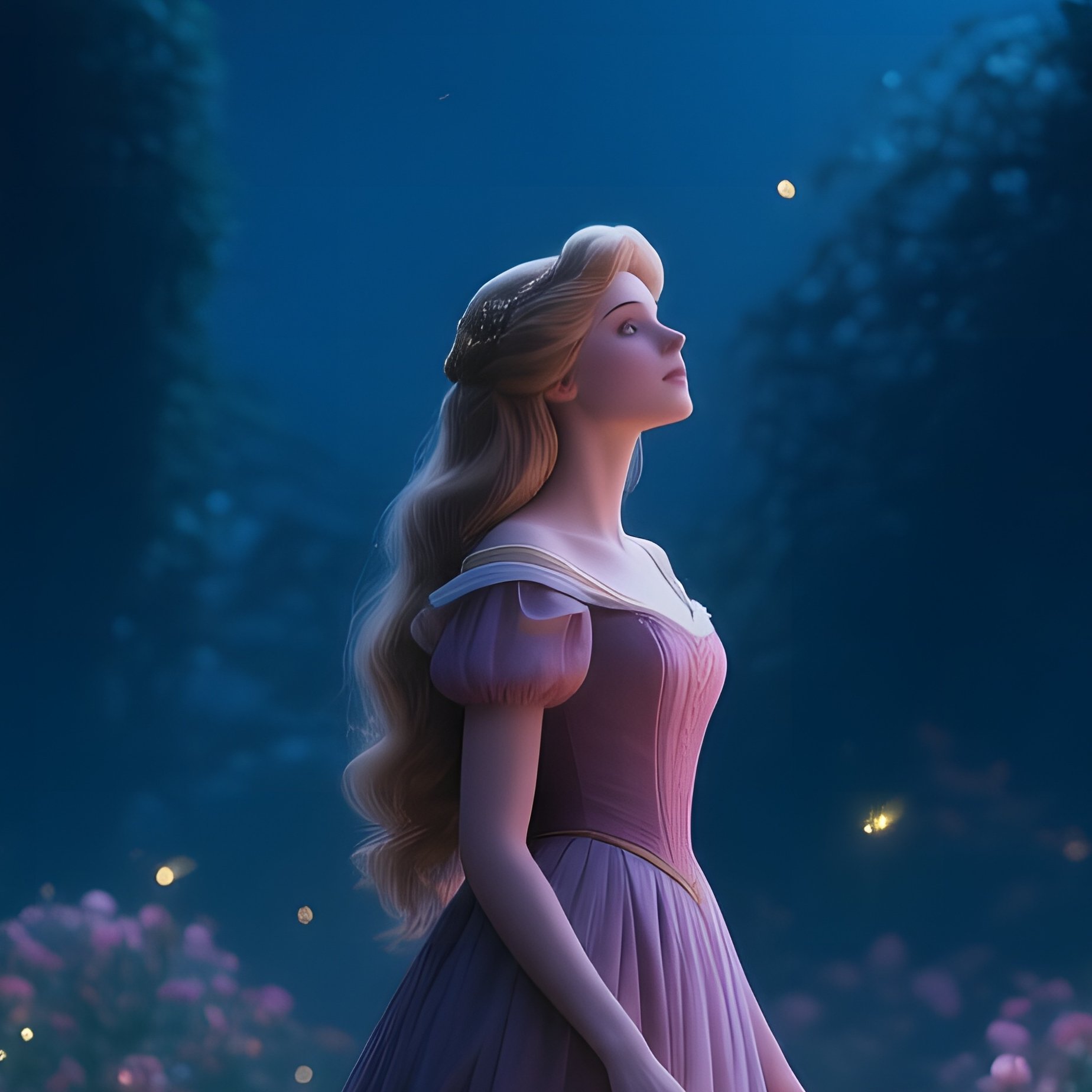 An Enchanted Garden At Night Illuminated By Fireflies, The Sleeping Beauty’S Rose Garden In Full - Full Resolution Quality Preview