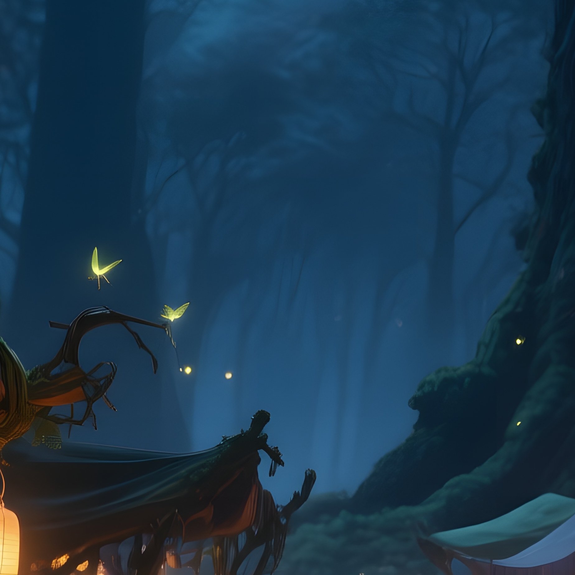 An Enchanted Night Market Hidden In A Forest Clearing, Stalls Made Of Twisted Vines And Lanterns Of - Full Resolution Quality Preview